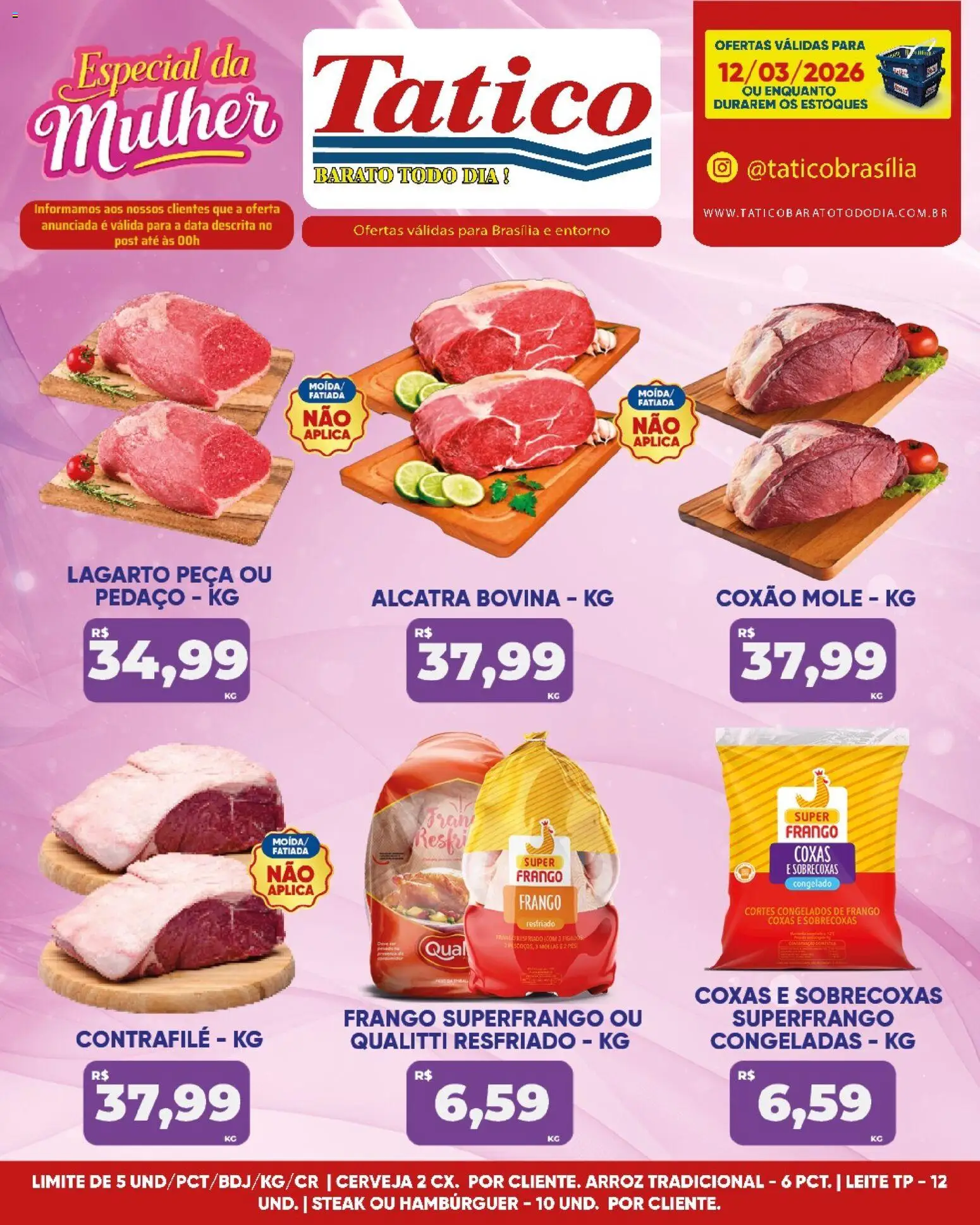 Tatico Folheto - válido de 12.03.2026 | Página: 13 | Produtos: Alcatra, Leite, Arroz, Hambúrguer