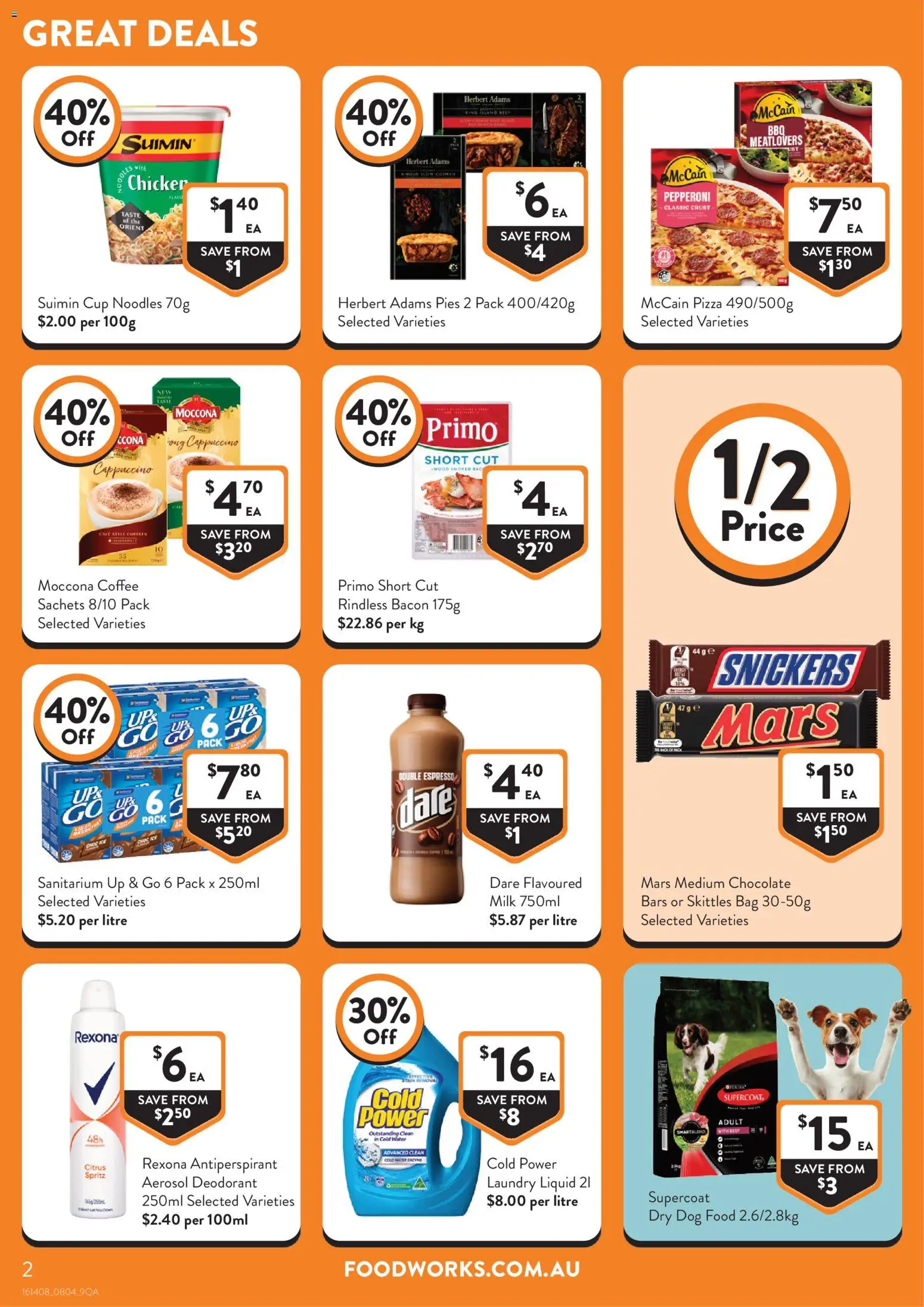 Foodworks catalogue - valid from 08.04.2026 | Page: 2 | Products: Chocolate, Deodorant, Antiperspirant, Laundry
