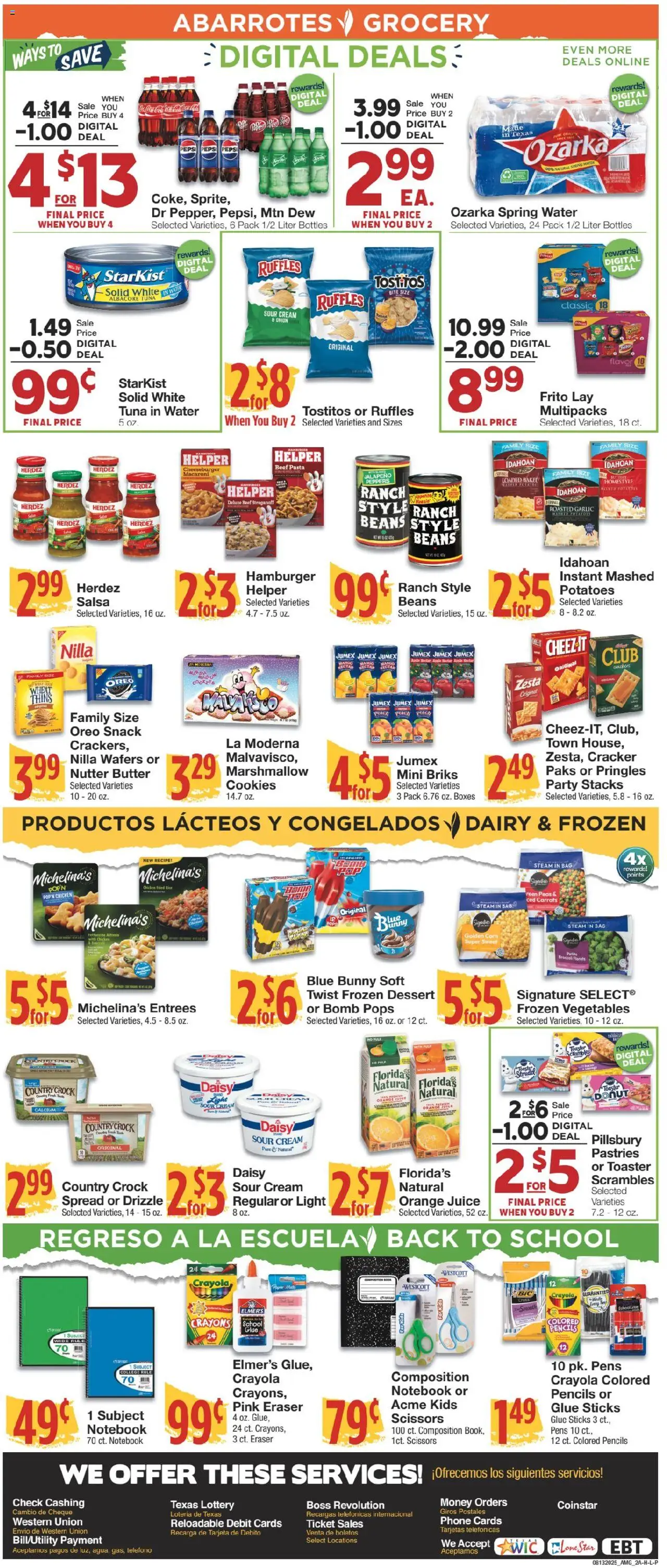United Supermarkets Ad - valid from 12.08.2025 | Page: 2 | Products: Broccoli, Water, Garlic, Onion