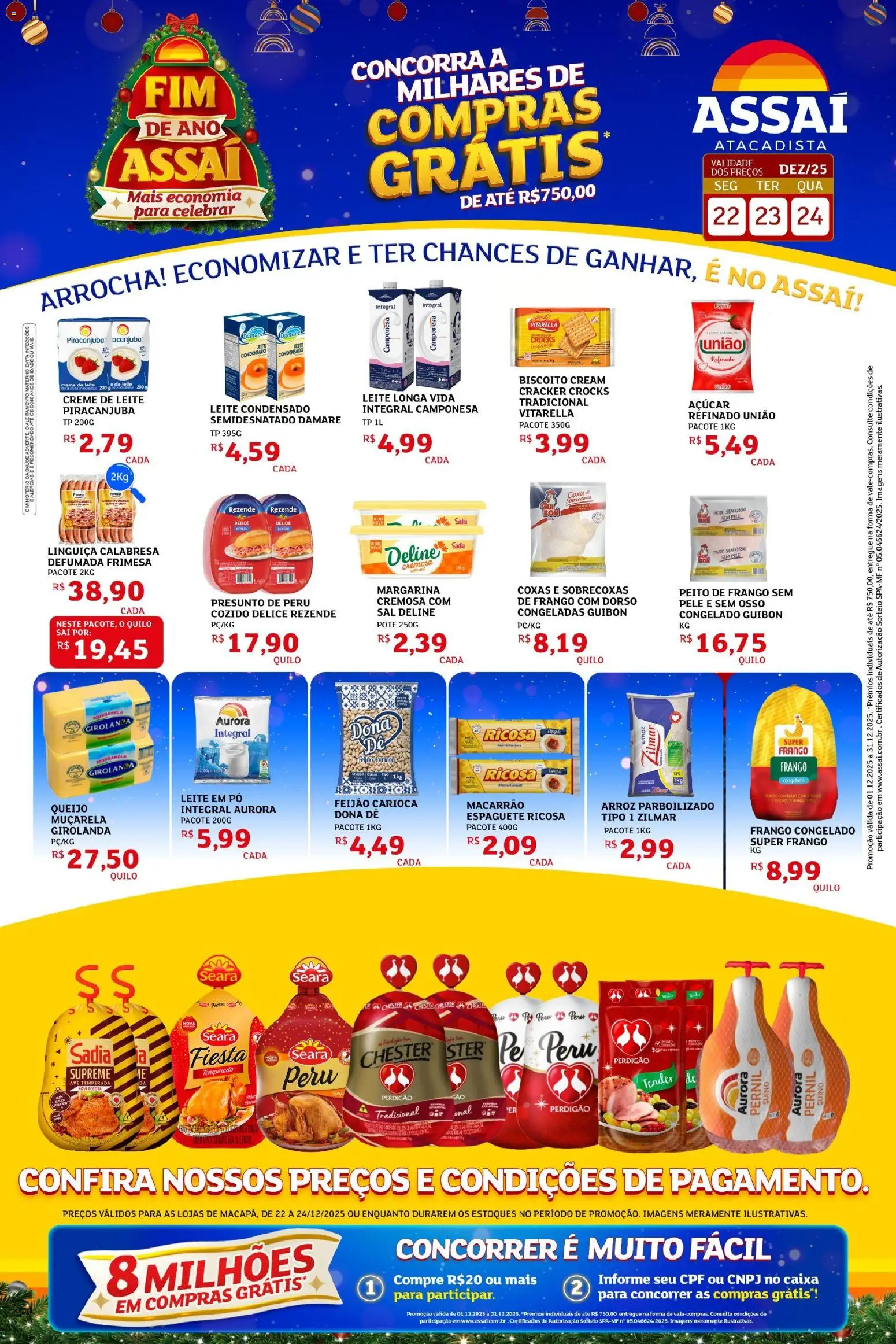 Assaí Atacadista Folheto - válido de 22.12.2025 | Página: 1 | Produtos: Feijão, Pó, Macarrão, Mussarela