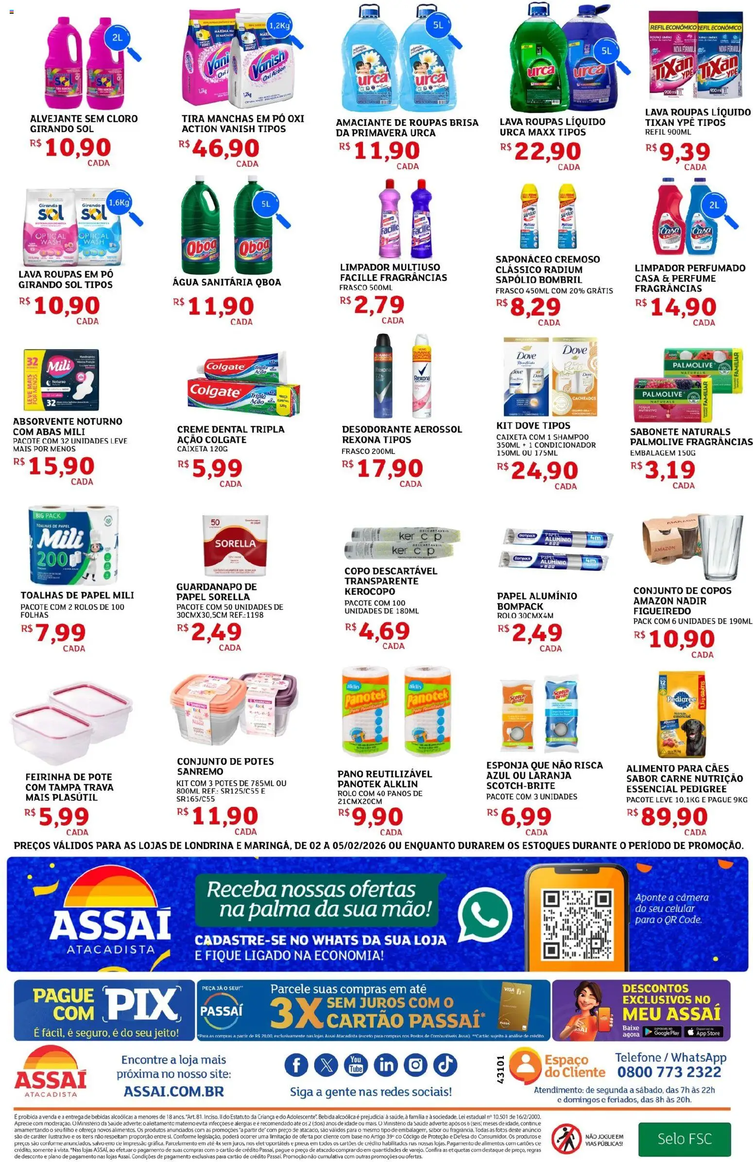 Assaí Atacadista Folheto - válido de 02.02.2026 | Página: 4 | Produtos: Esponja, Girando sol, Roupas, Rexona