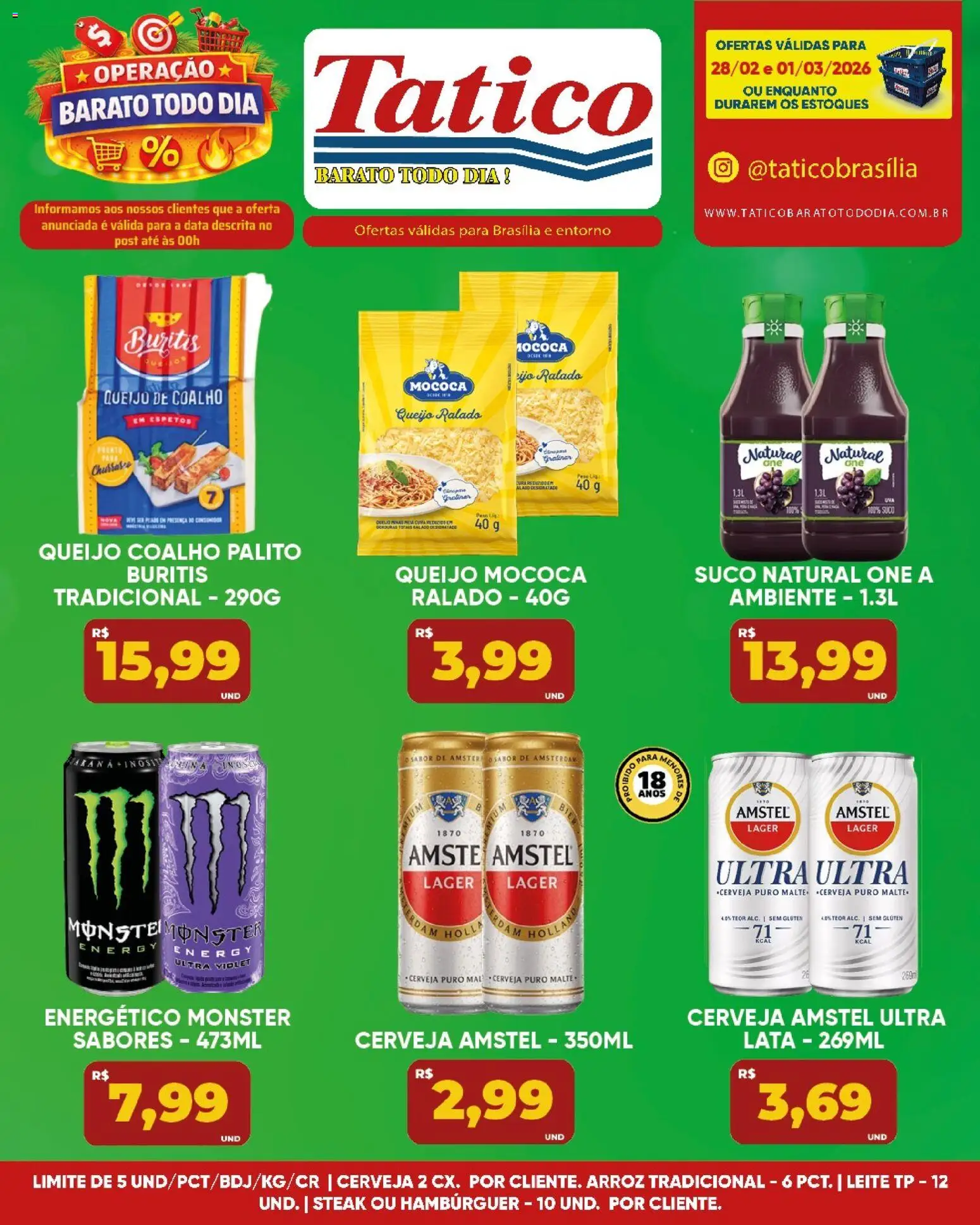 Tatico Folheto - válido de 02.03.2026 | Página: 28 | Produtos: Leite, Suco, Queijo ralado, Hambúrguer