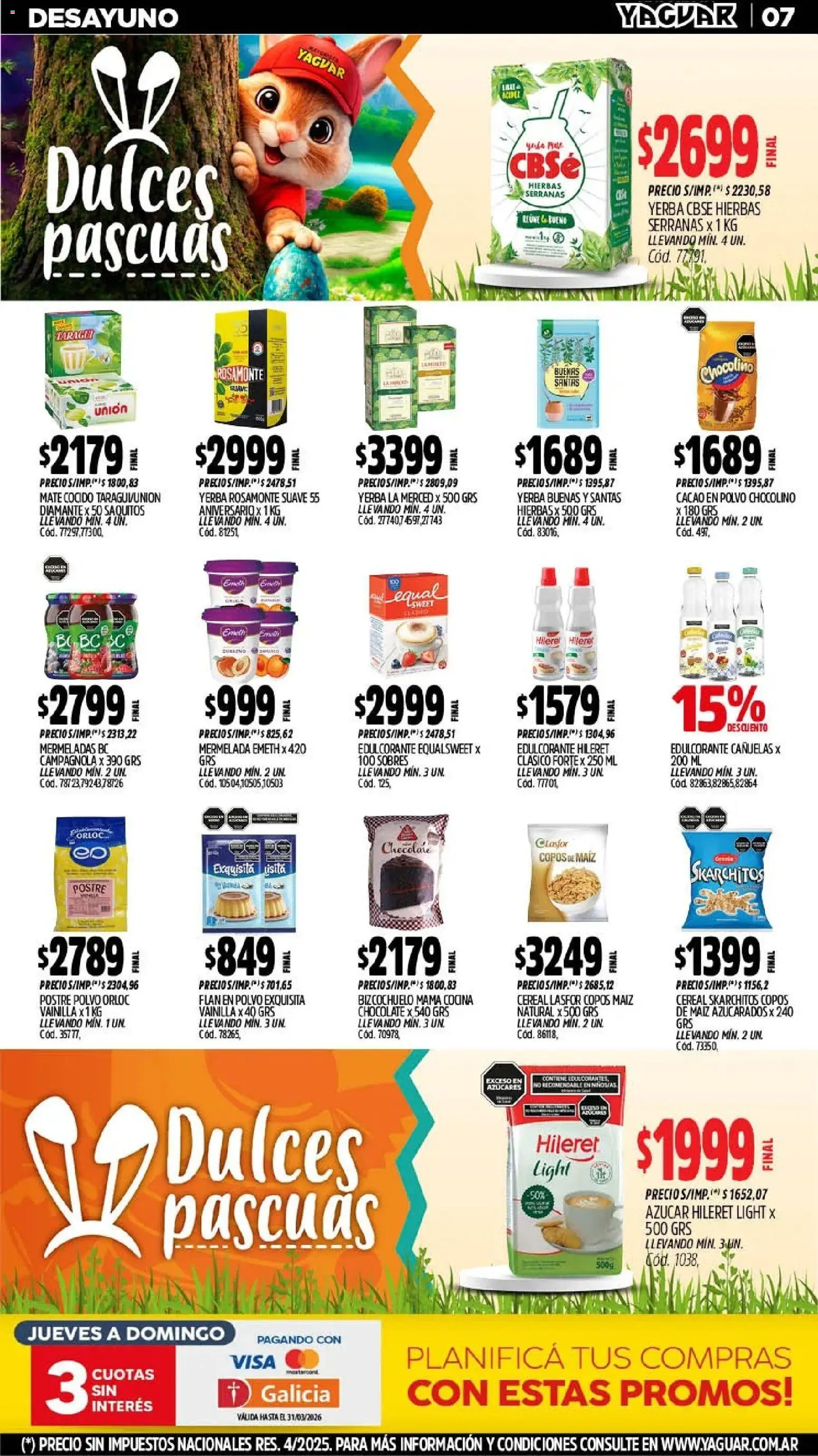 Yaguar - Oferta Semanal General Roca │ válido desde el 16.03.2026 | Página: 7 | Productos: Azucar, Polvo, Edulcorante, Mermelada