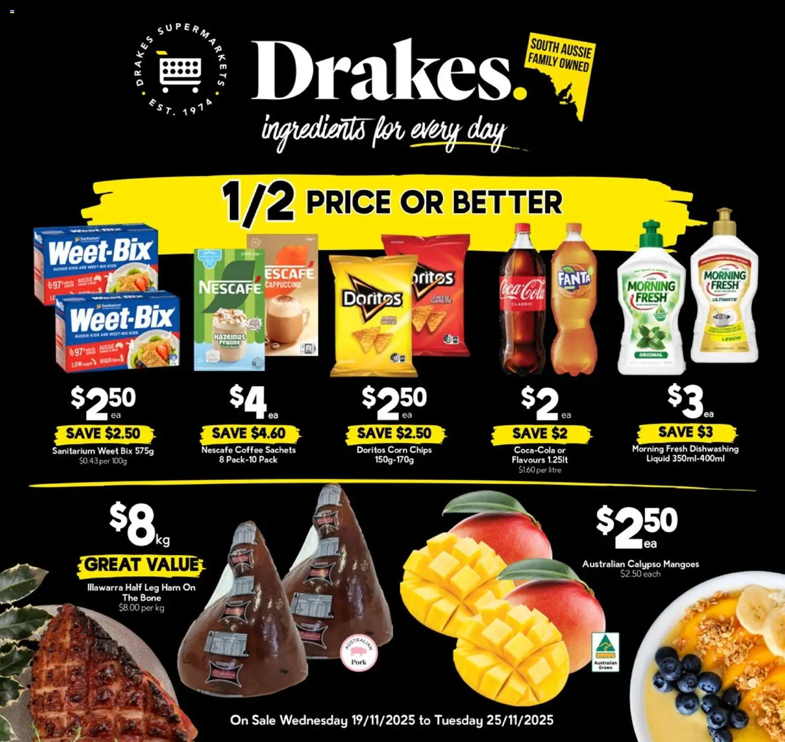 Drakes catalogue - valid from 19.11.2025 | Page: 1 | Products: Coffee, Pork, Chips, Lemon