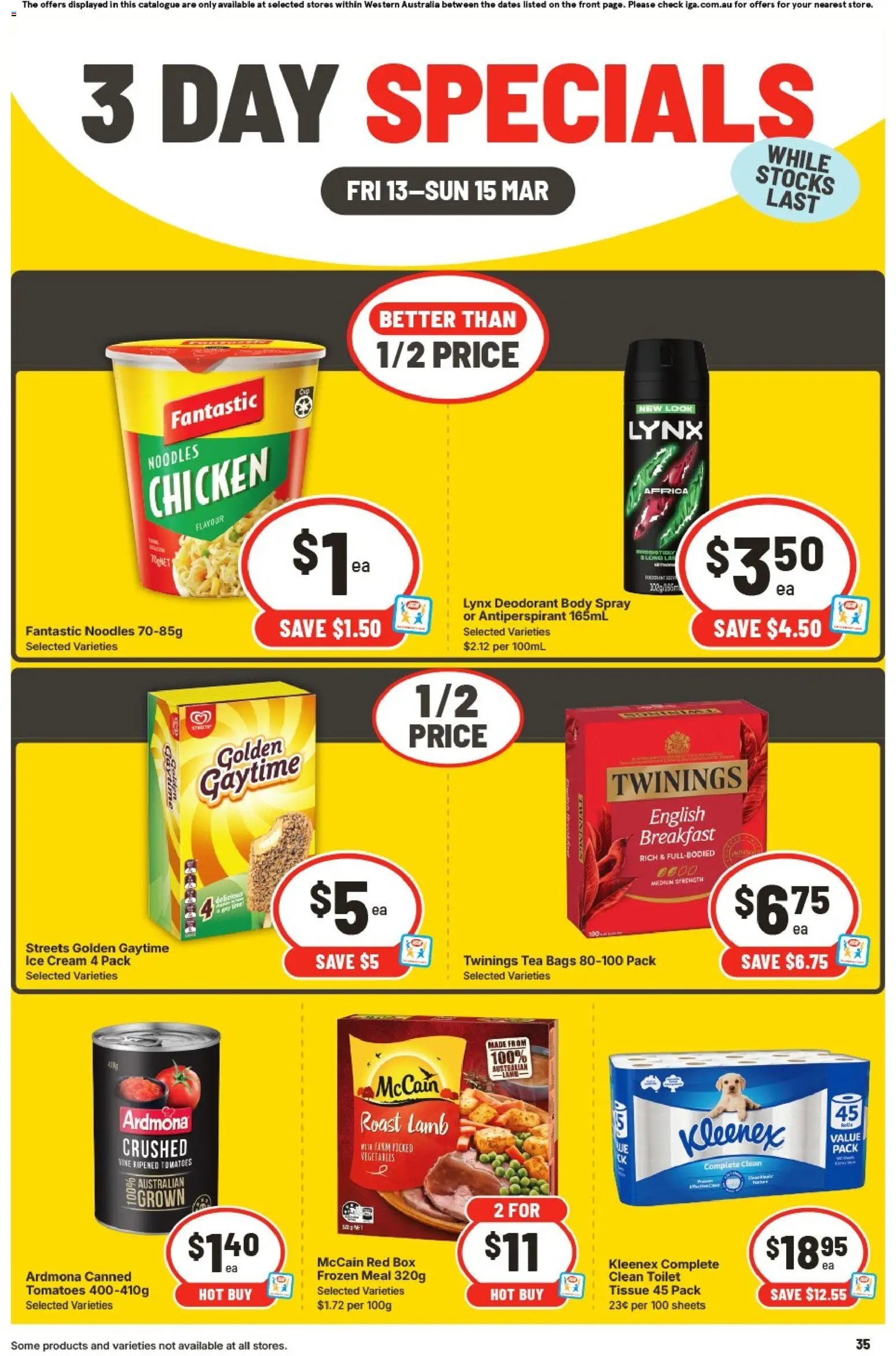 IGA catalogue - valid from 13.03.2026 | Page: 3 | Products: Toilet, Chicken, Tomatoes, Deodorant