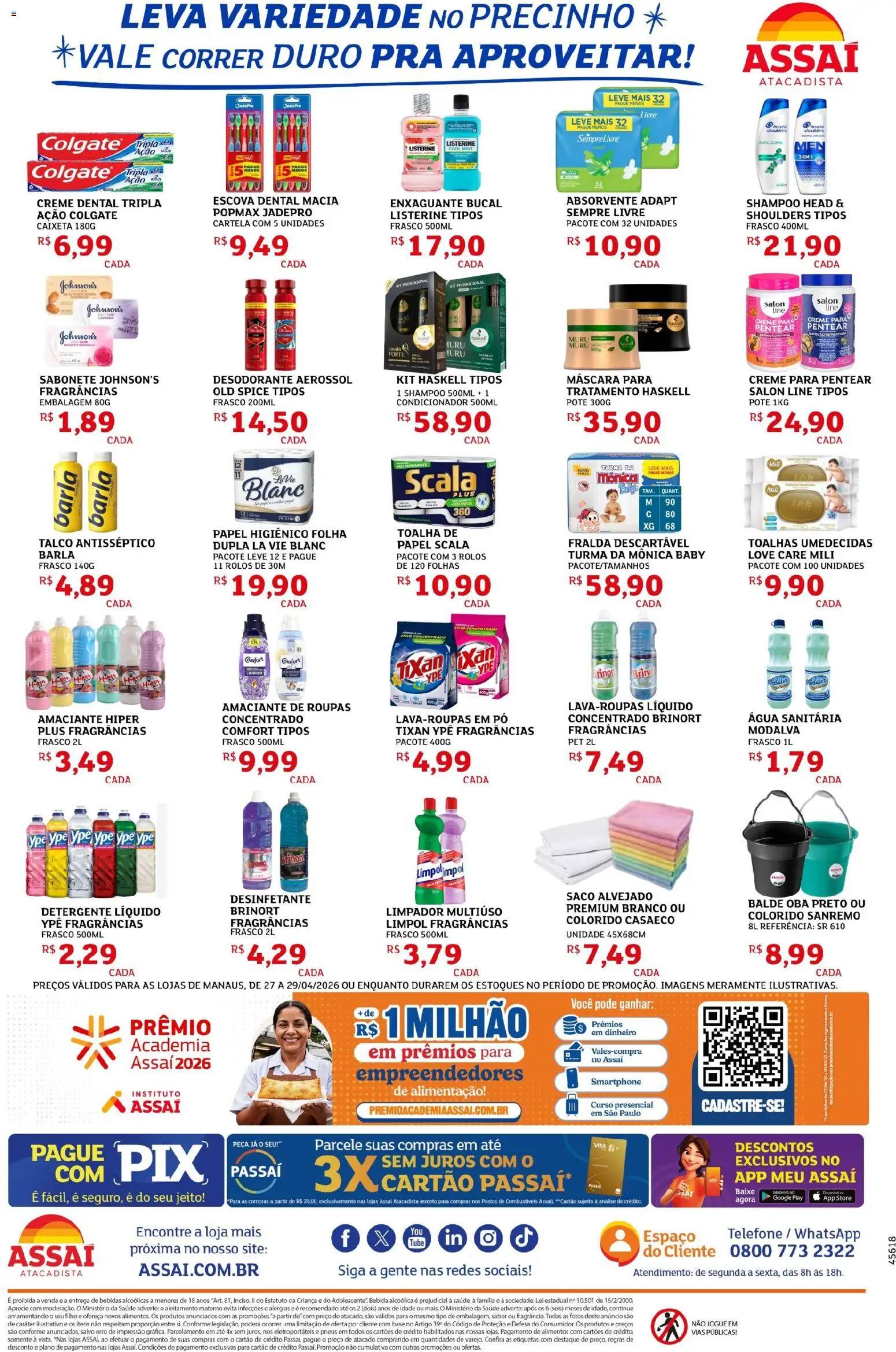 Assaí Atacadista Folheto - válido de 27.04.2026 | Página: 4 | Produtos: Shampoo, Condicionador, Sabonete, Telefone
