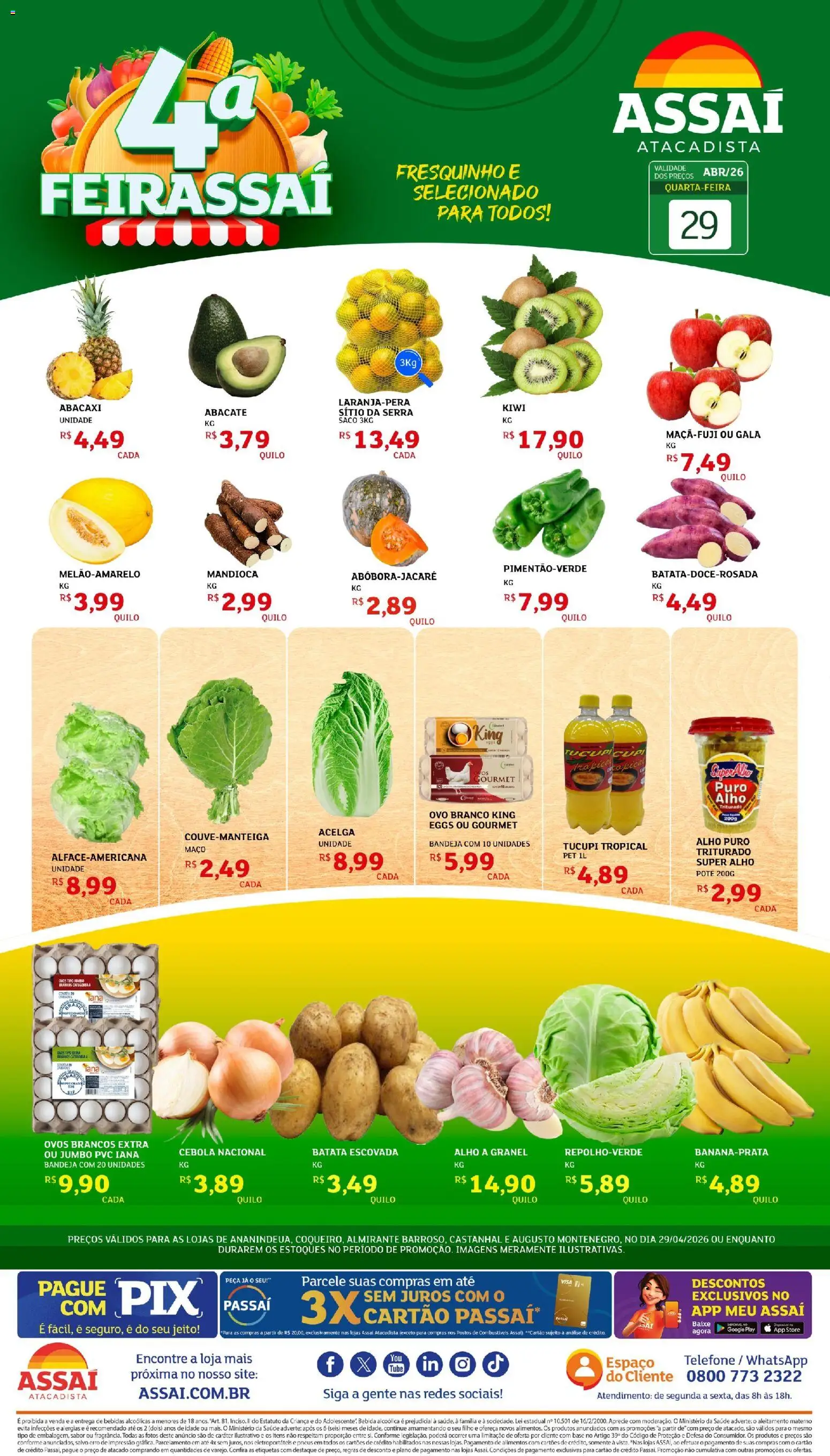 Assaí Atacadista Folheto - válido de 29.04.2026 | Página: 1 | Produtos: Alho, Cebola, Base, Bebida