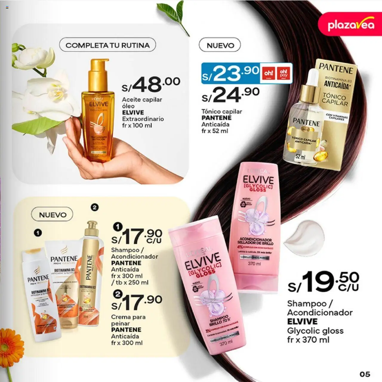 Catálogo Plaza Vea válido desde 04.08.2025 | Página: 5 | Productos: Shampoo, Acondicionador, Aceite, Crema