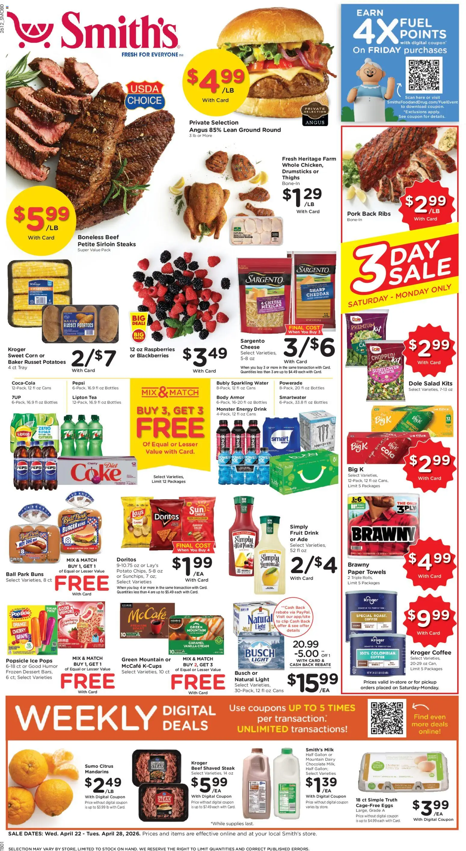 Smith's Weekly Ad - ID - valid from 22.04.2026 | Page: 1 | Products: Pork, Tea, Salad, Lemon