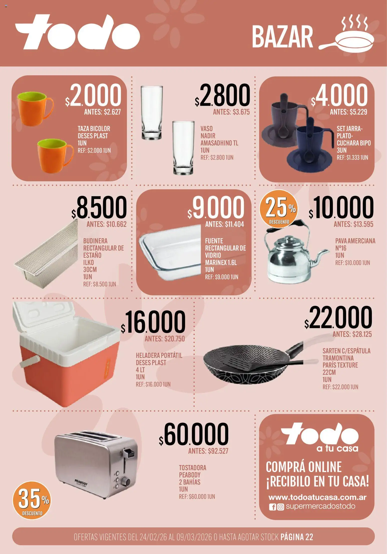 Supermercados TODO - Ofertas │ válido desde el 24.02.2026 | Página: 22 | Productos: Cuchara, Pava, Sartén, Taza