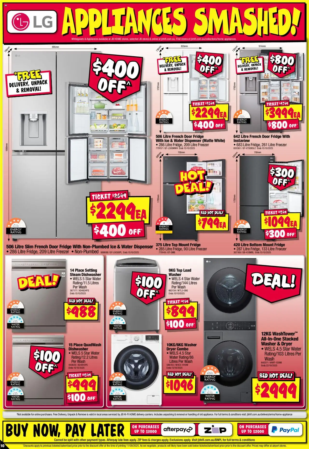 JB Hi-Fi catalogue - valid from 25.09.2025 | Page: 10 | Products: Fridge, Freezer, Dishwasher, Washer