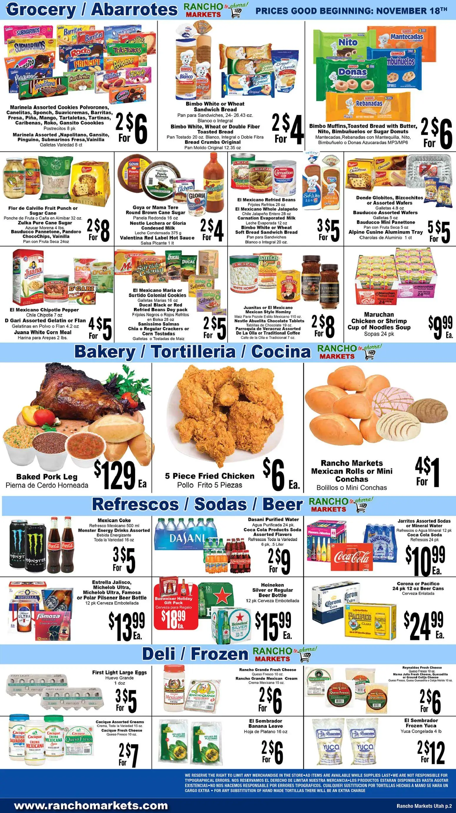 Rancho Markets Weekly Ad - valid from 18.11.2025 | Page: 2 | Products: Eggs, Beer, Water, Pepper