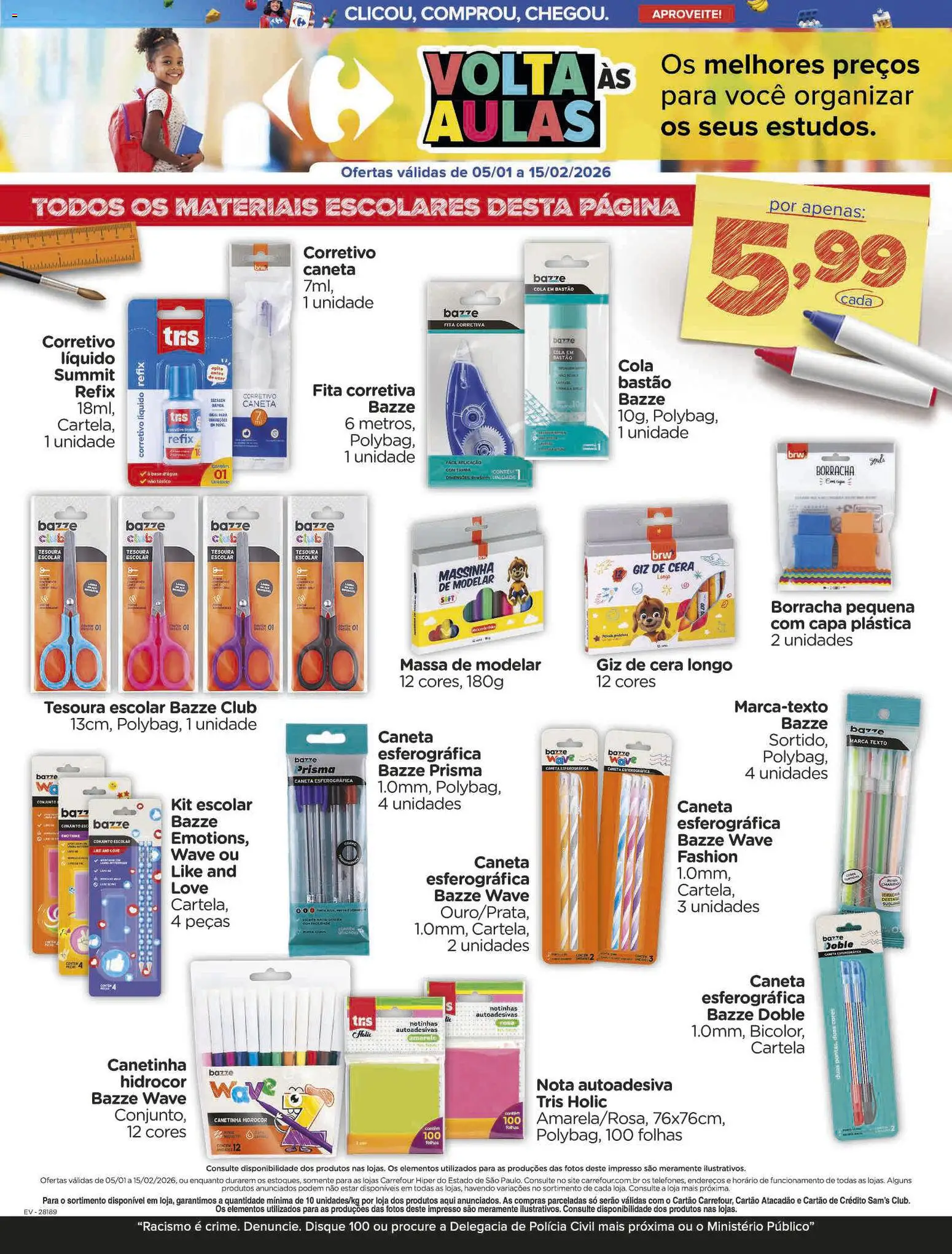 Carrefour Folheto - válido de 05.01.2026 | Página: 2 | Produtos: Caneta, Borracha, Giz de cera, Fita