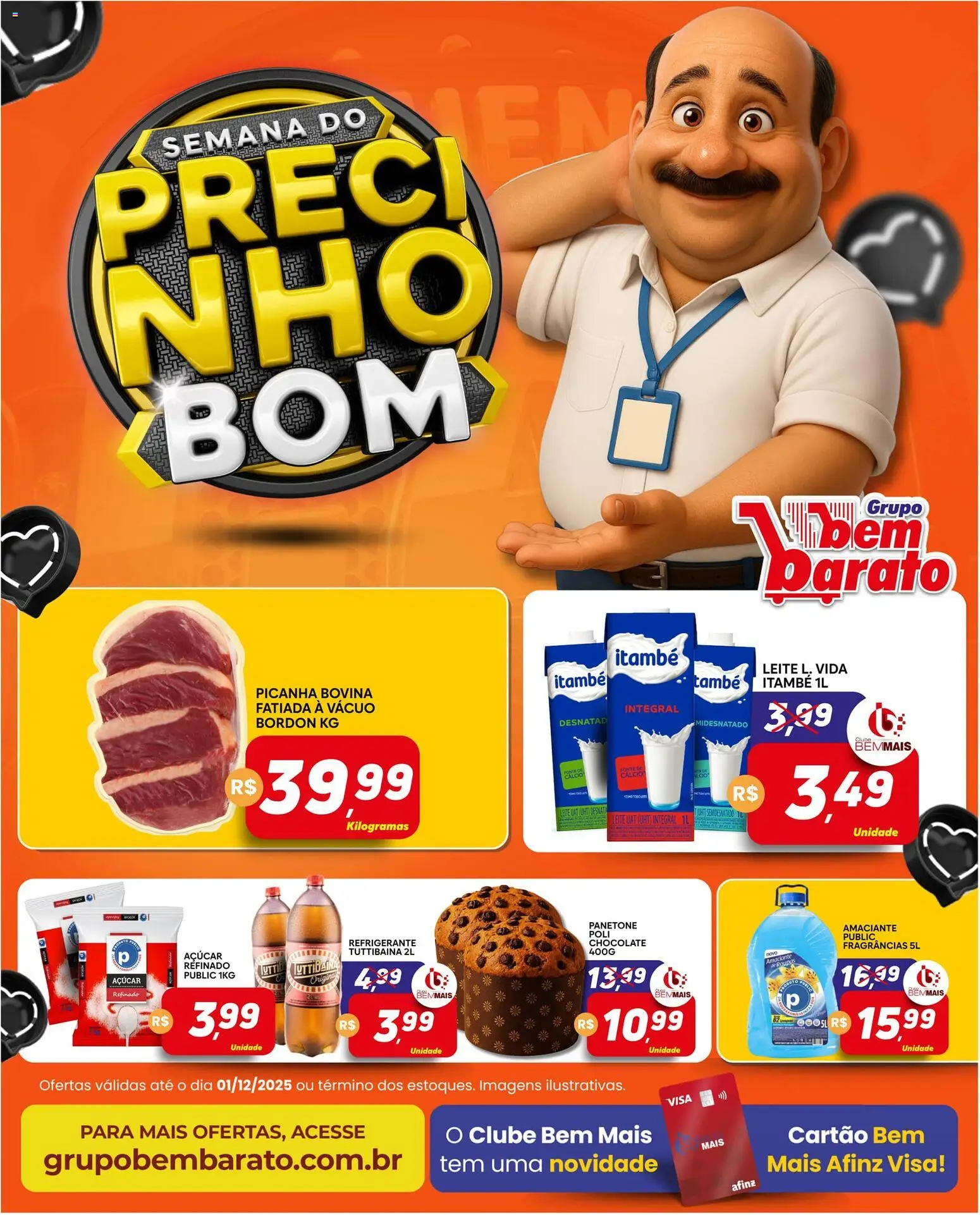 Supermercado Bem Barato Folheto - válido de 25.11.2025 | Página: 1 | Produtos: Leite, Chocolate, Açúcar, Refrigerante