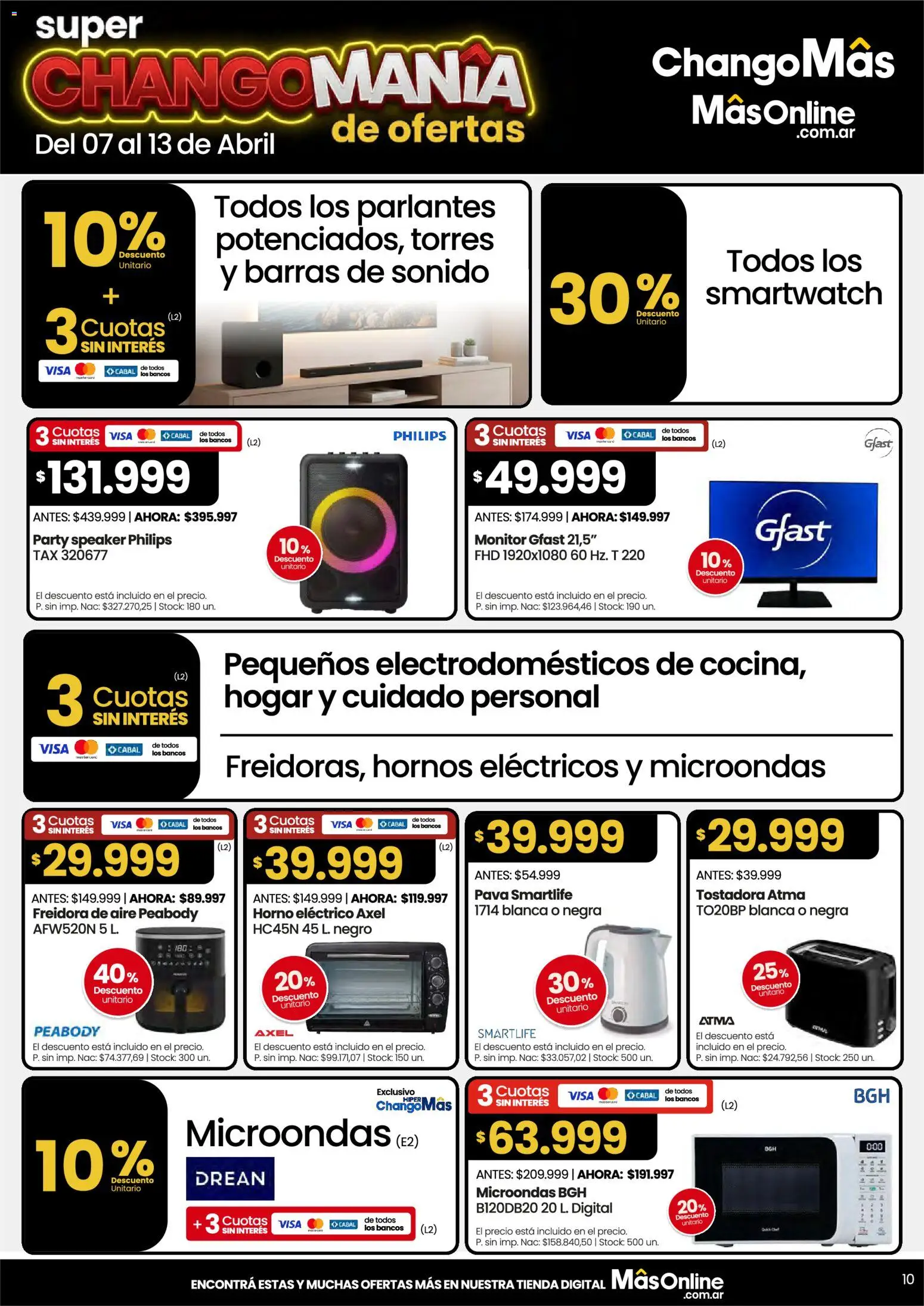 Changomas ofertas │ válido desde el 07.04.2026 | Página: 10 | Productos: Banco, Pava, Tostadora, Horno eléctrico