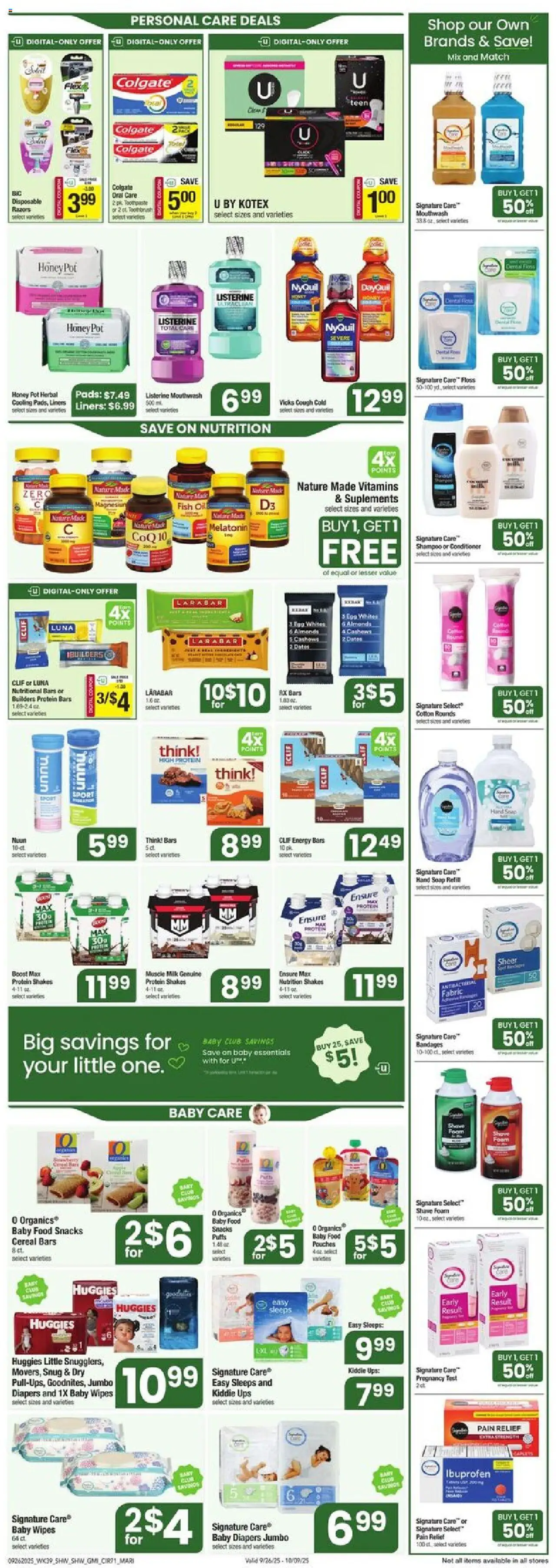 Shaw's Weekly Ad - MA - valid from 26.09.2025 | Page: 6 | Products: CoQ10, Melatonin, Pads, Tooth brush