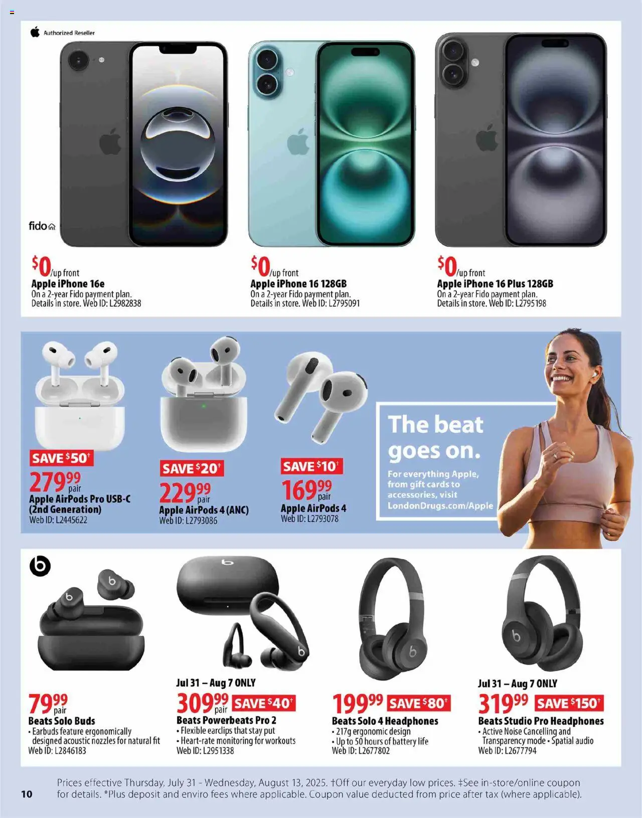 London Drugs flyer valid from 31.07.2025 | Page: 10 | Products: Audio, Headphones, Battery