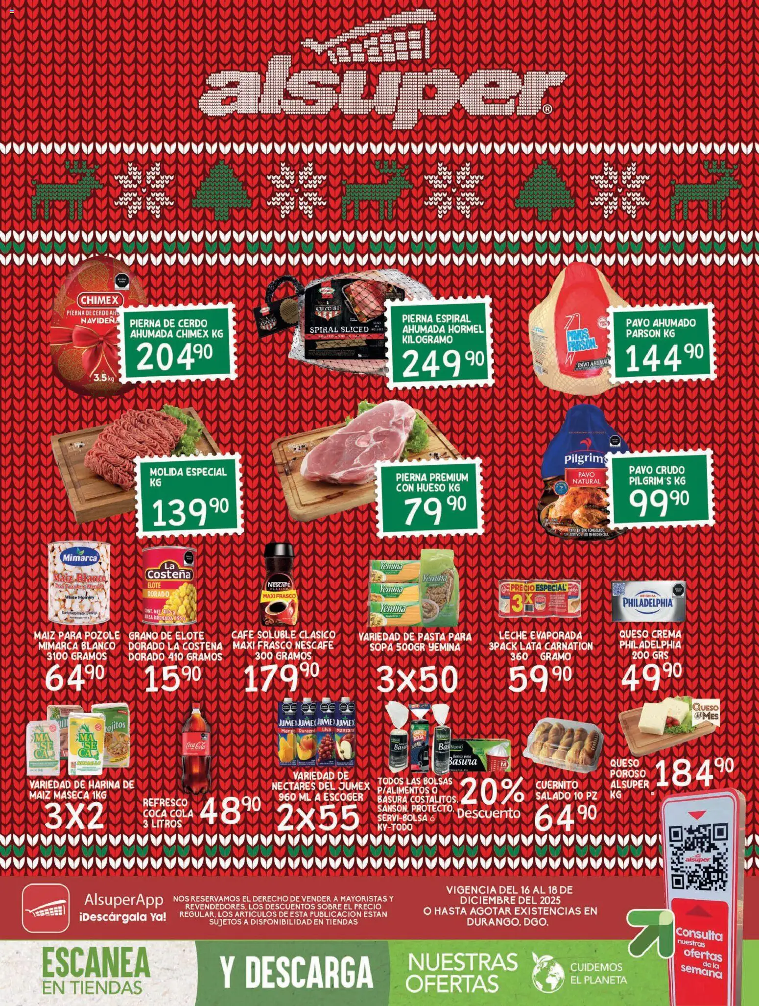 Nuevas ofertas de Alsuper válidas en toda la República Mexicana desde el 16.12.2025. ¡Encuentra las mejores ofertas en Alsuper folleto Durango! | Página: 1 | Productos: Crema, Leche, Cerdo, Pasta