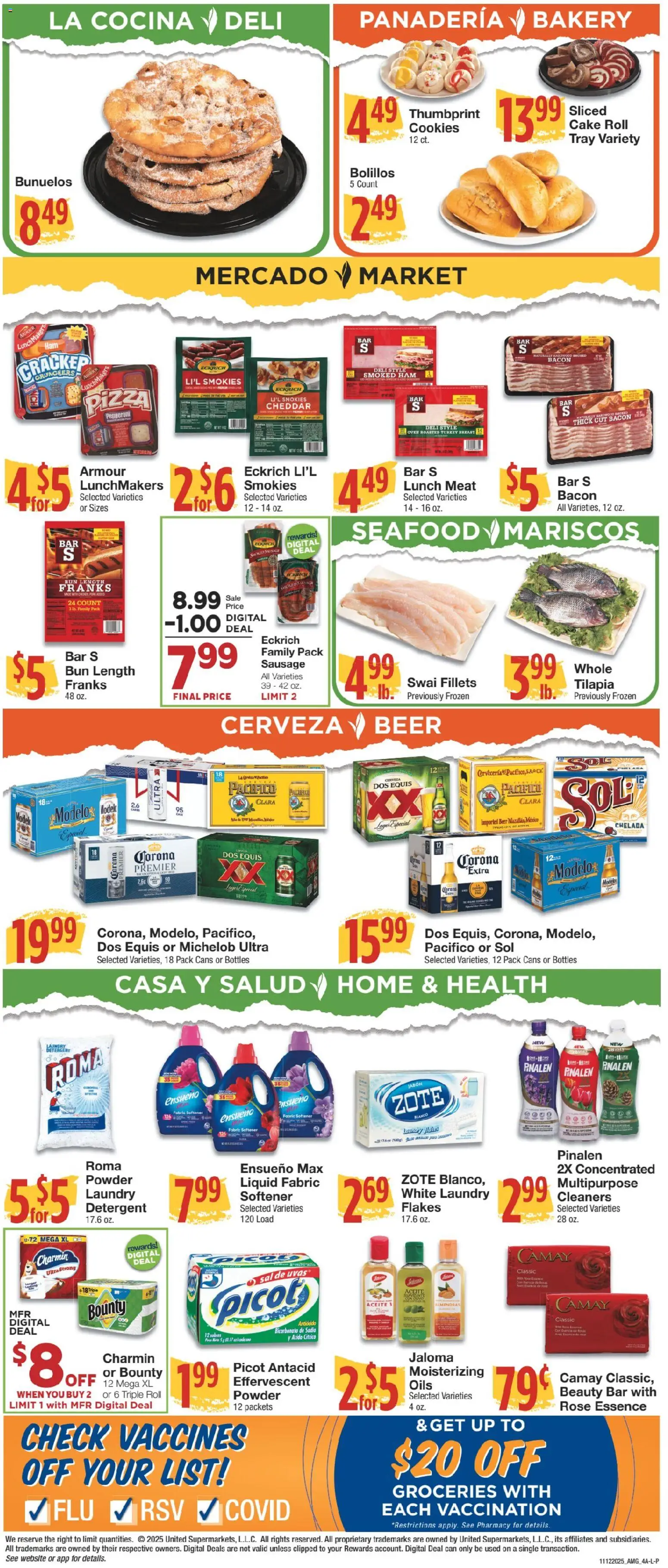 United Supermarkets Ad - valid from 11.11.2025 | Page: 4 | Products: Powder, Ham, Beer, Fabric softener