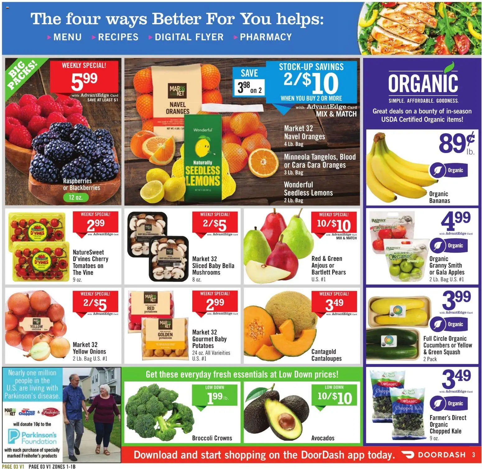 Price Chopper Weekly Ad - valid from 08.03.2026 | Page: 3 | Products: Cantaloupes, Mushrooms, Oranges, Cucumbers