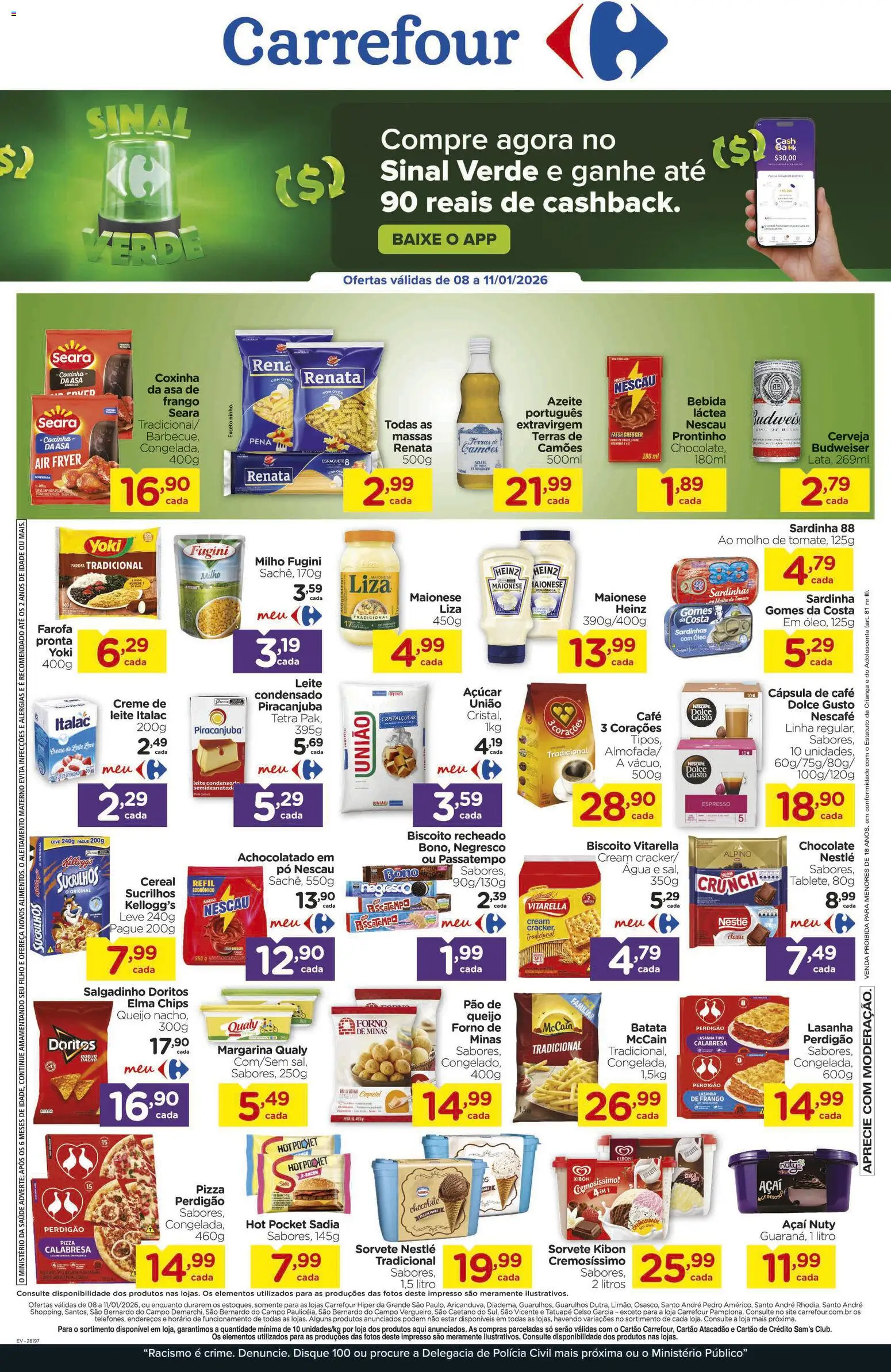 Carrefour Folheto - válido de 08.01.2026 | Página: 1 | Produtos: Forno, Pizza, Açúcar, Açaí