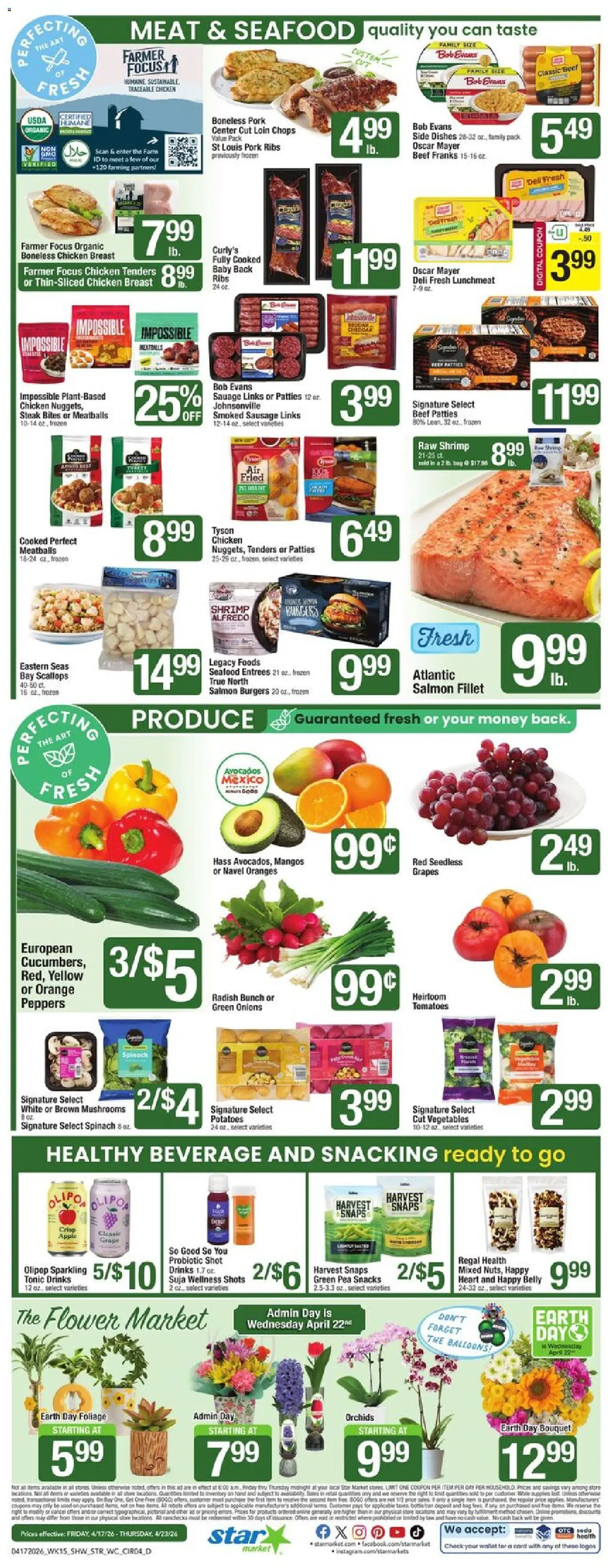 Star Market Weekly Ad - valid from 17.04.2026 | Page: 4 | Products: Spinach, Potatoes, Sausage, Grapes
