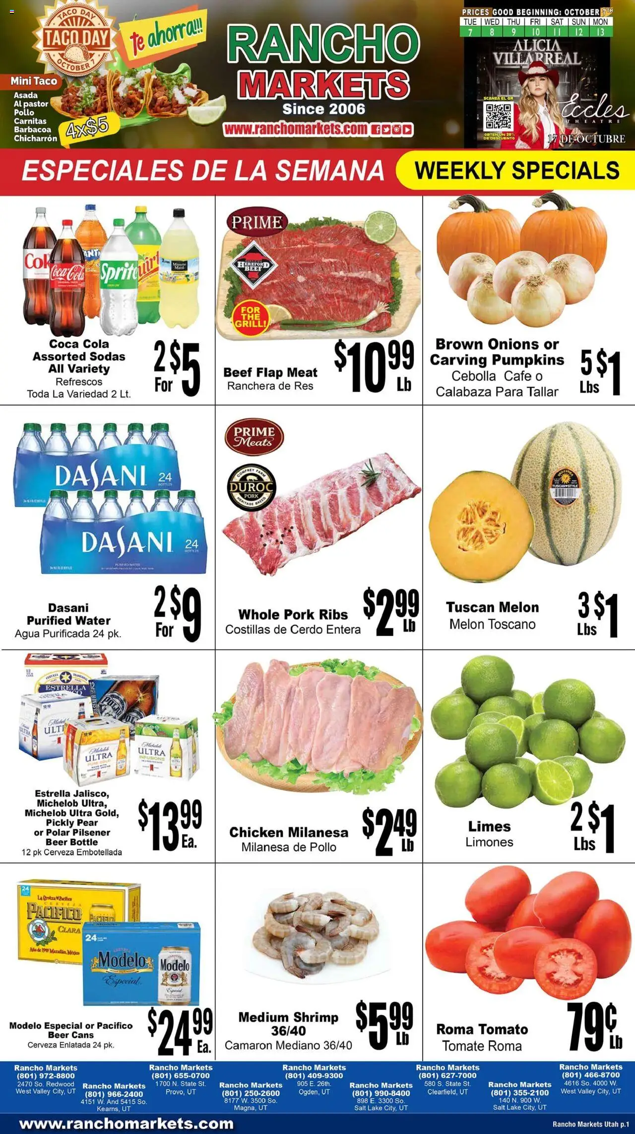 Rancho Markets Weekly Ad - valid from 07.10.2025 | Page: 1 | Products: Beer, Pork, Salt, Pear