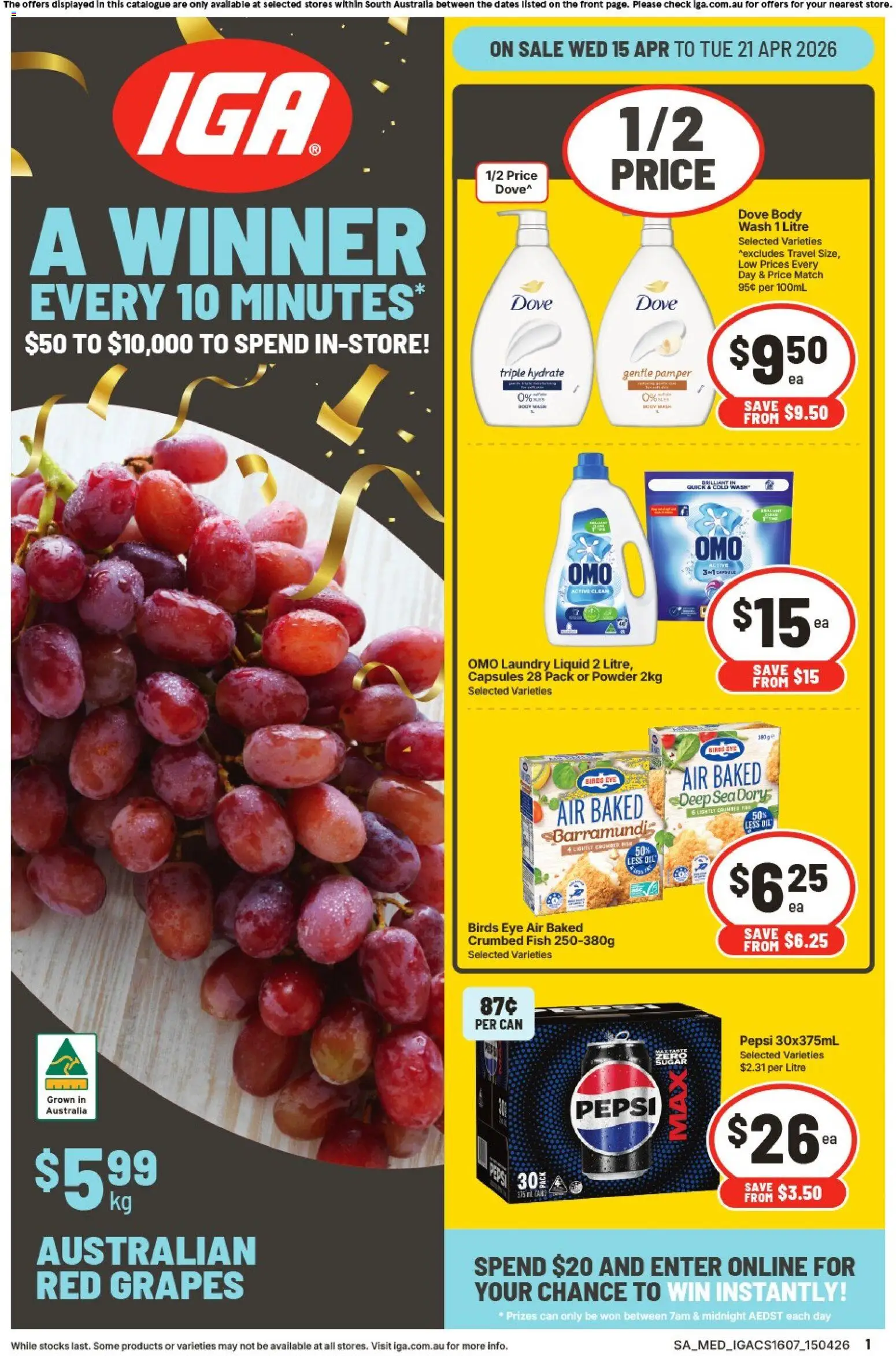 IGA catalogue - valid from 15.04.2026 | Page: 1 | Products: Powder, Oil, Fish, Pepsi