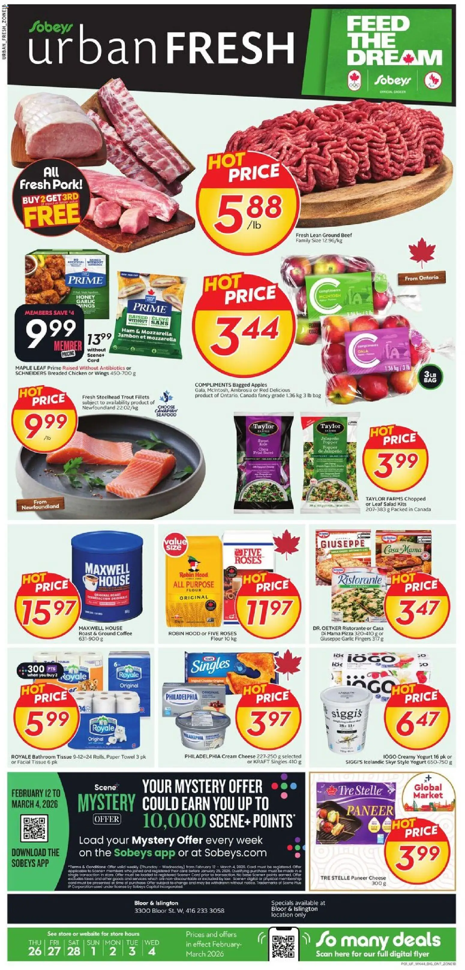 Sobeys flyer valid from 26.02.2026 | Page: 1 | Products: Beef, Bag, Chicken, Pork