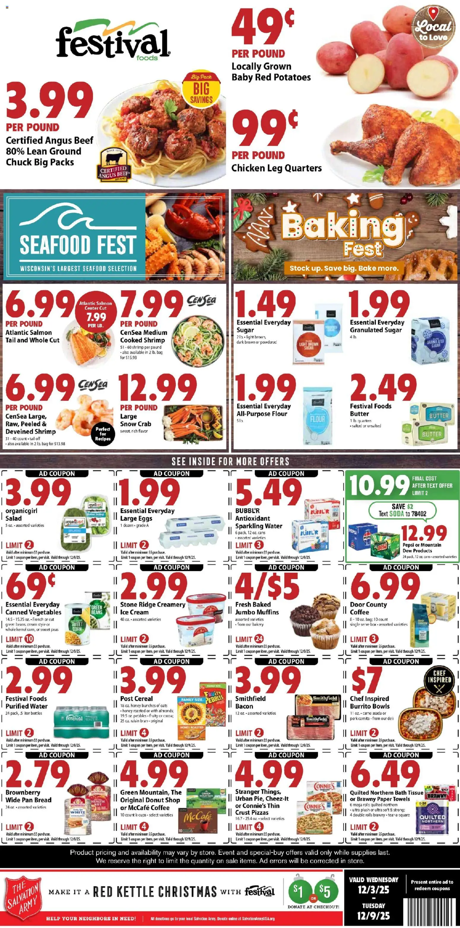 Festival Foods Weekly Ad - valid from 03.12.2025 | Page: 1 | Products: Bath, Ice cream, Water, Seafood