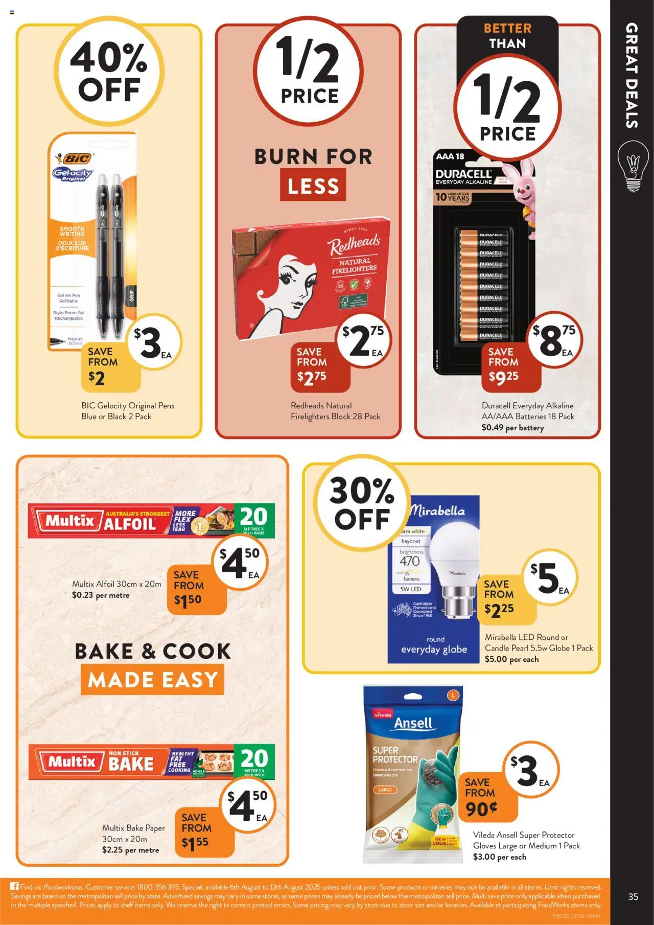 Foodworks catalogue - valid from 06.08.2025 | Page: 35 | Products: Battery, Gloves, Batteries, Candle