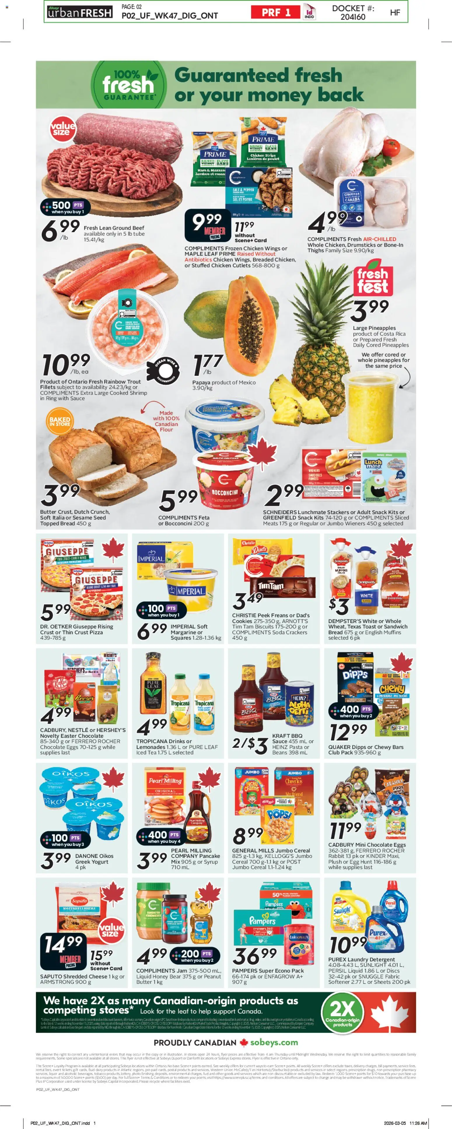Sobeys flyer valid from 19.03.2026 | Page: 4 | Products: Beef, Detergent, Cheese, Eggs
