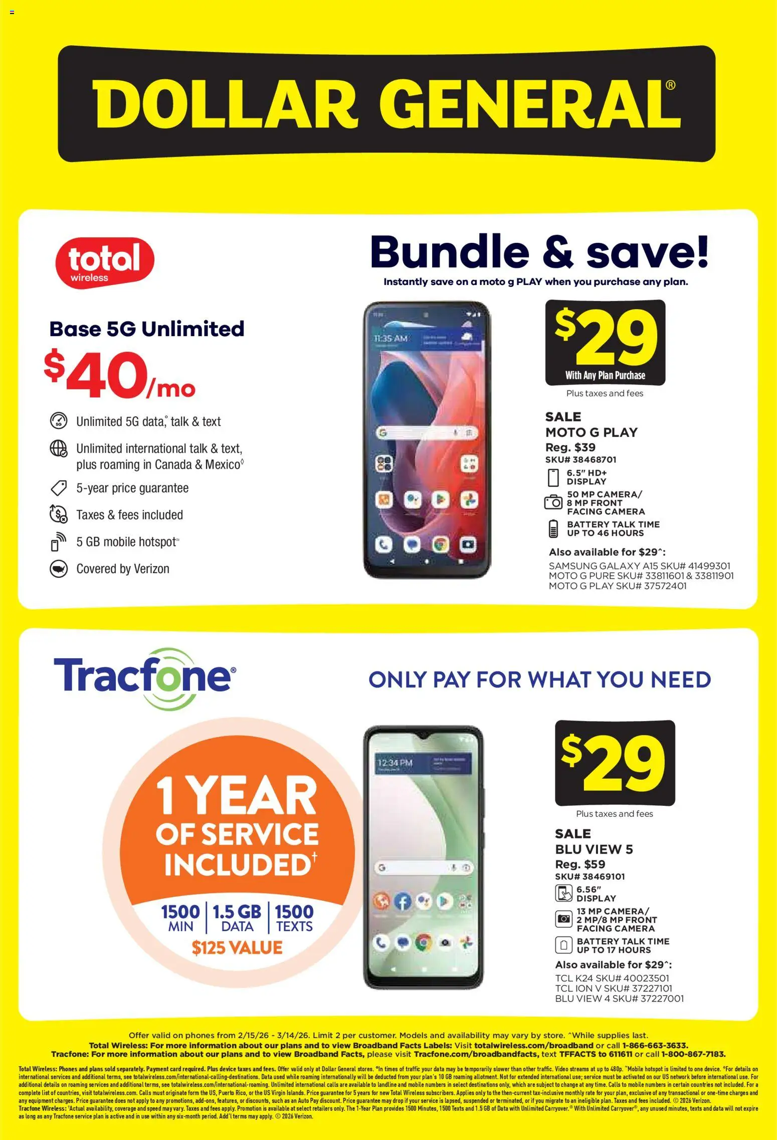 Dollar General Wireless Deals - valid from 15.02.2026 | Page: 1 | Products: Battery, Video, Camera