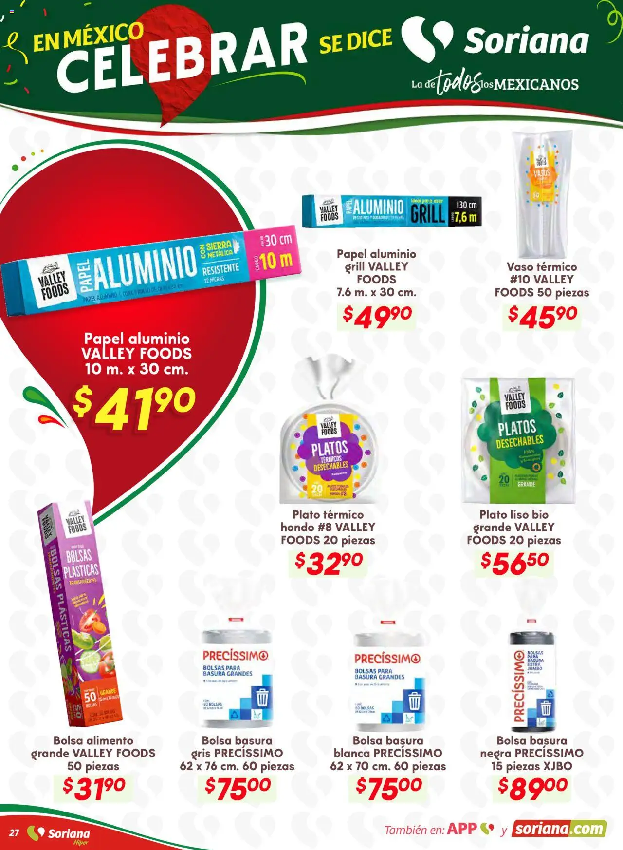 Nuevas ofertas de Soriana válidas en toda la República Mexicana desde el 28.08.2025. ¡Encuentra las mejores ofertas en Soriana - Preciazazaso Híper: Chih, Coah, Dur, NL, SLP, Tamps, Zac! | Página: 27 | Productos: Bolsa, Sierra, Vasos