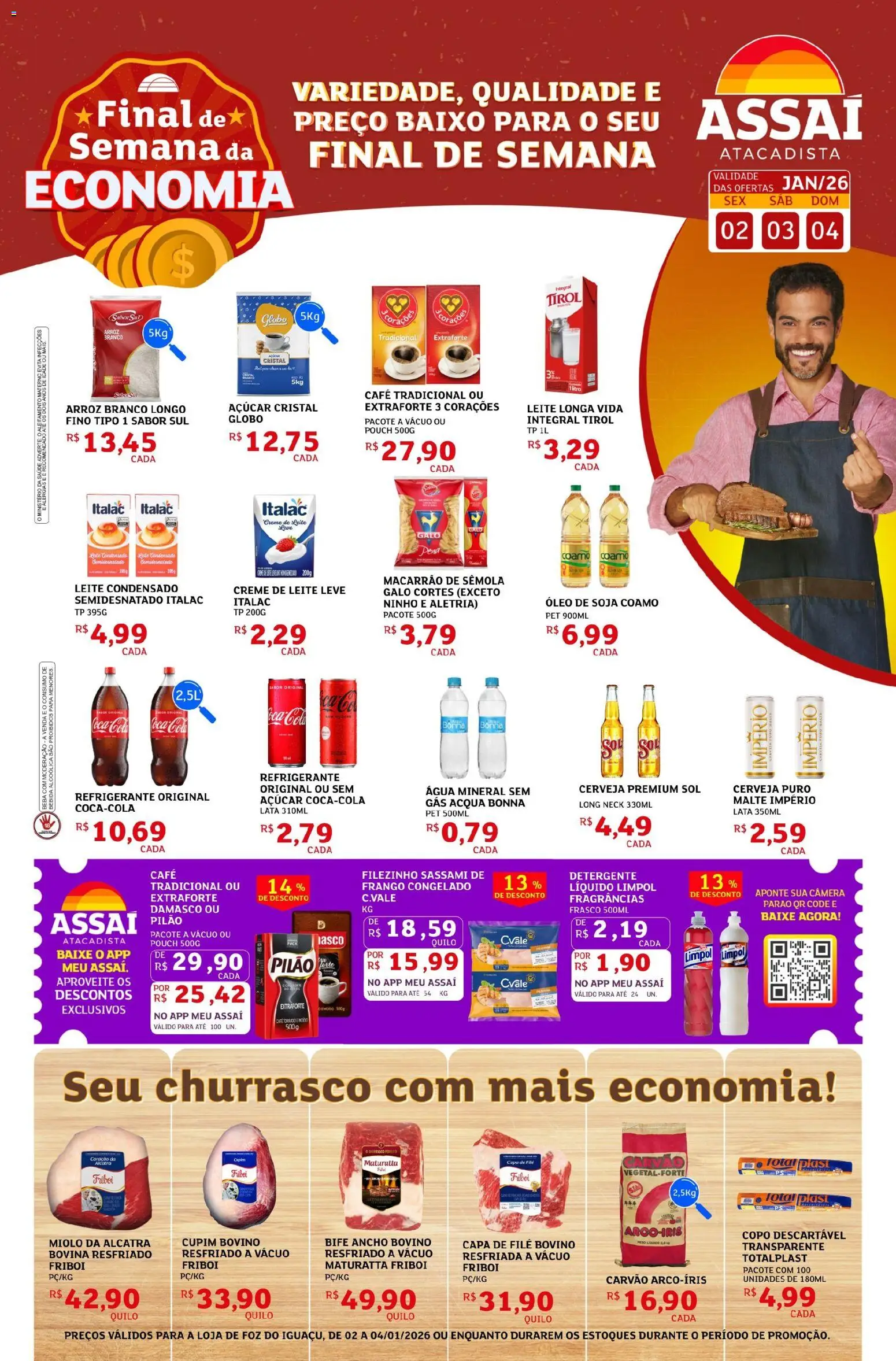 Assaí Atacadista Folheto - válido de 02.01.2026 | Página: 1 | Produtos: Leite, Cerveja, Creme, Leite condensado