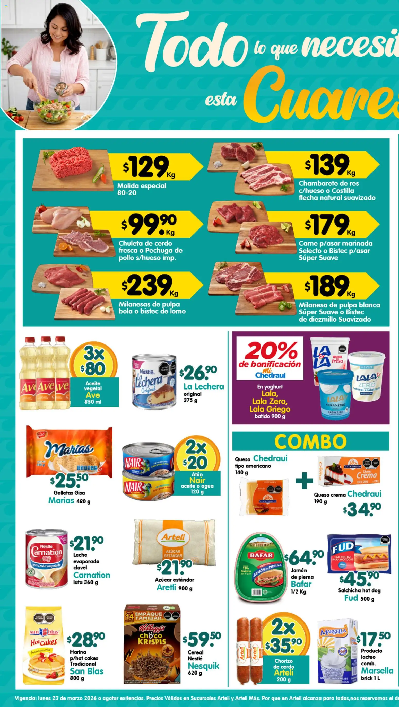 Nuevas ofertas de Arteli válidas en toda la República Mexicana desde el 23.03.2026. ¡Encuentra las mejores ofertas en Arteli folleto Valles! | Página: 1 | Productos: Pollo, Milanesa, Azúcar, Cerdo