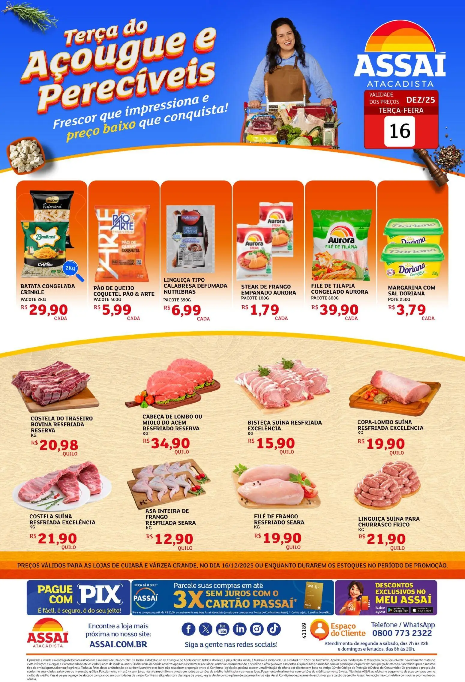 Assaí Atacadista Folheto - válido de 16.12.2025 | Página: 1 | Produtos: Linguiça, Tilápia, Batata, Telefone