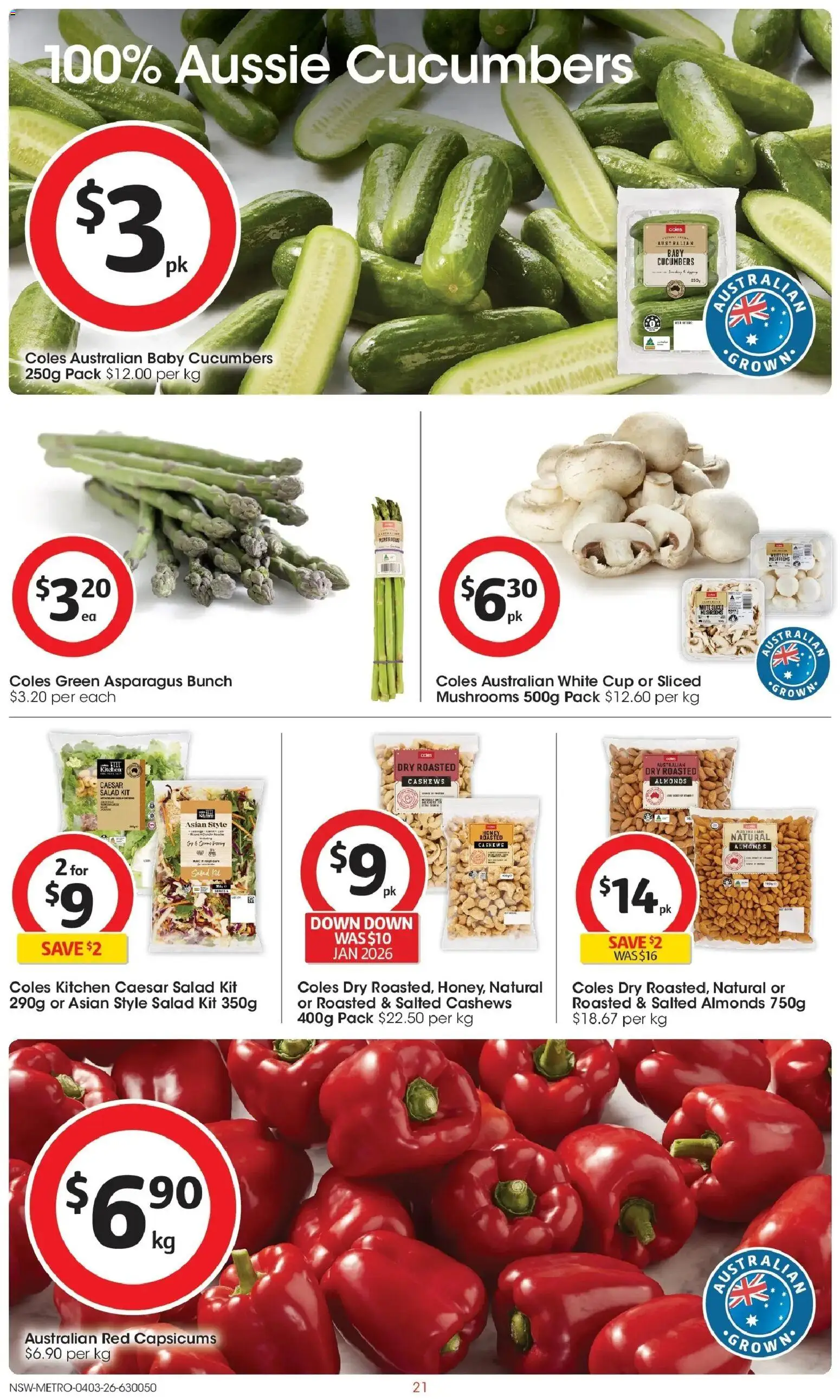 Coles catalogue - valid from 04.03.2026 | Page: 21 | Products: Almonds, Honey, Cucumbers, Salad