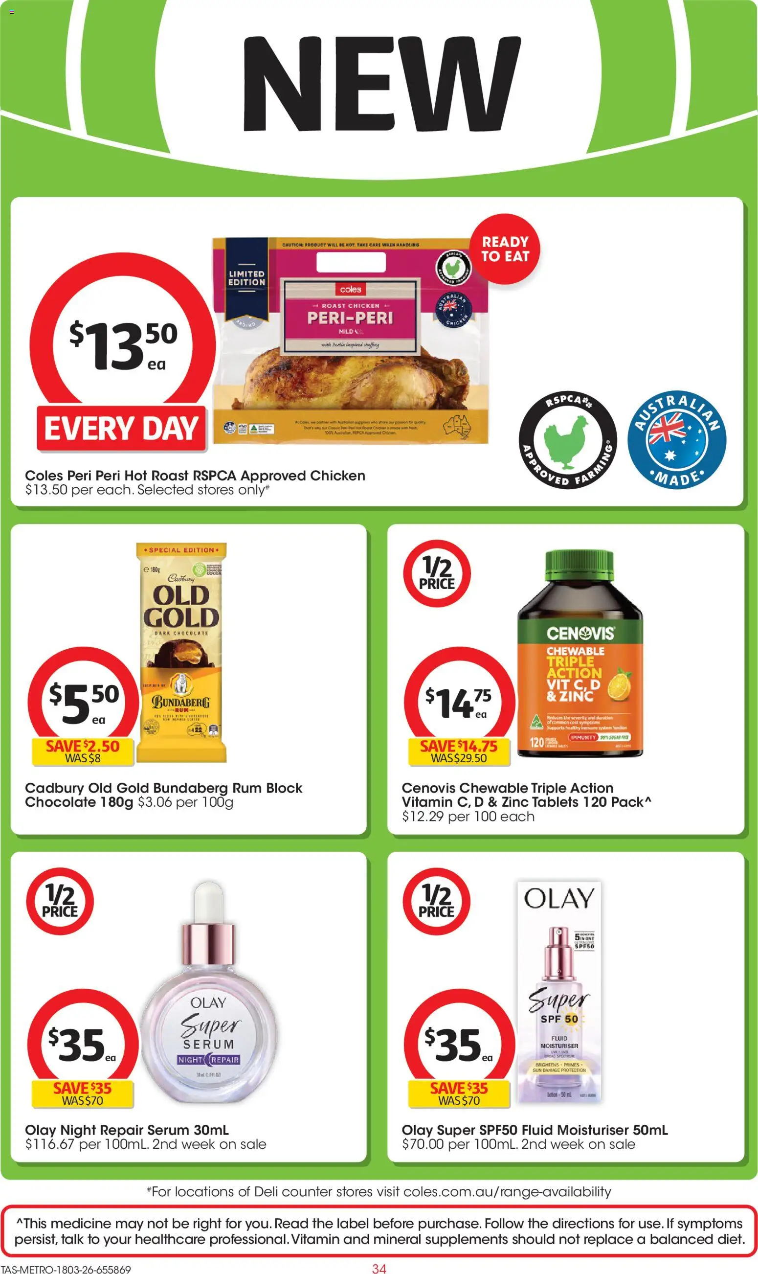 Coles catalogue - valid from 18.03.2026 | Page: 34 | Products: Moisturiser, Sugar, Tablets, Vitamin