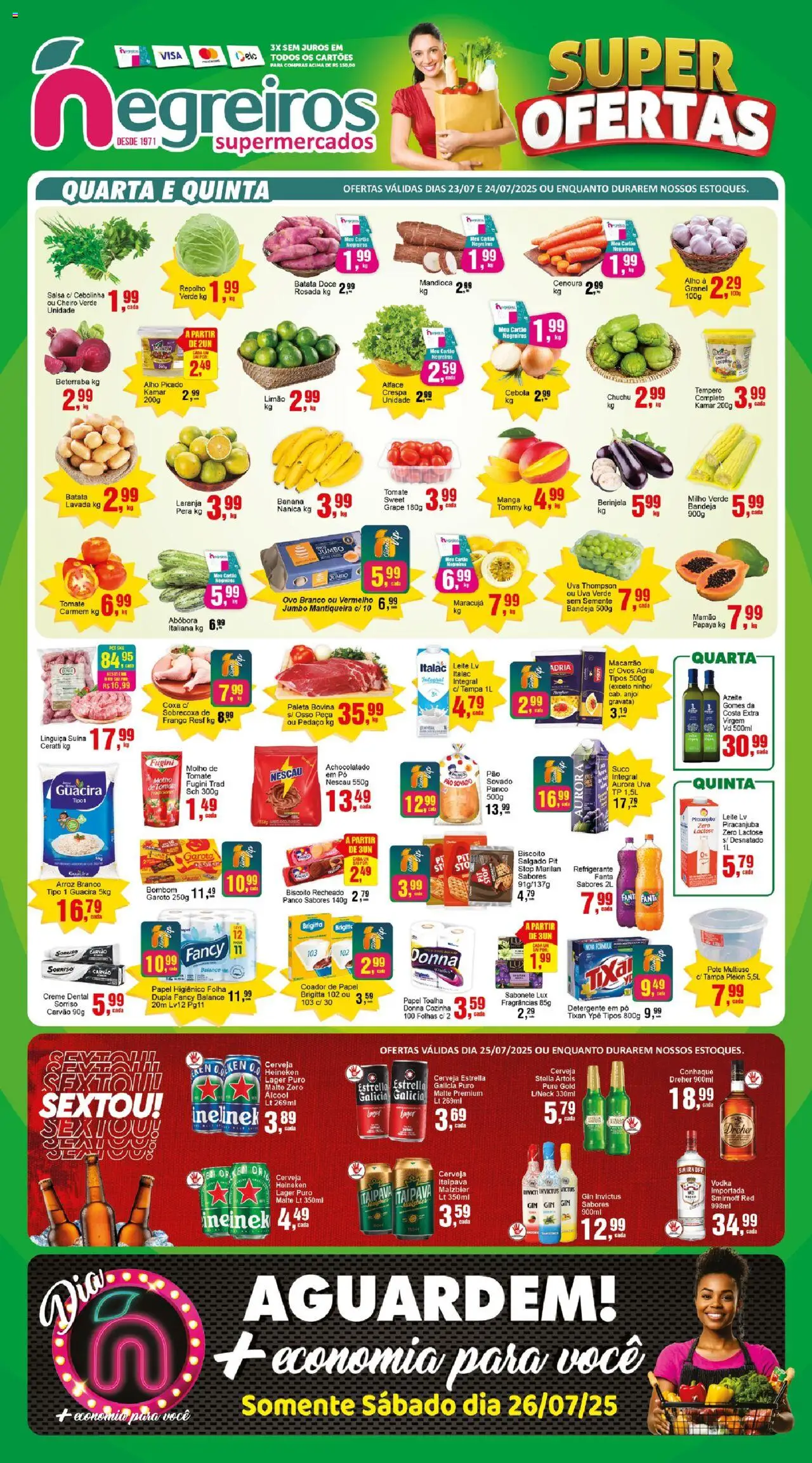 Negreiros Folheto - válido de 23.07.2025 | Página: 1 | Produtos: Chuchu, Pão, Arroz, Batata