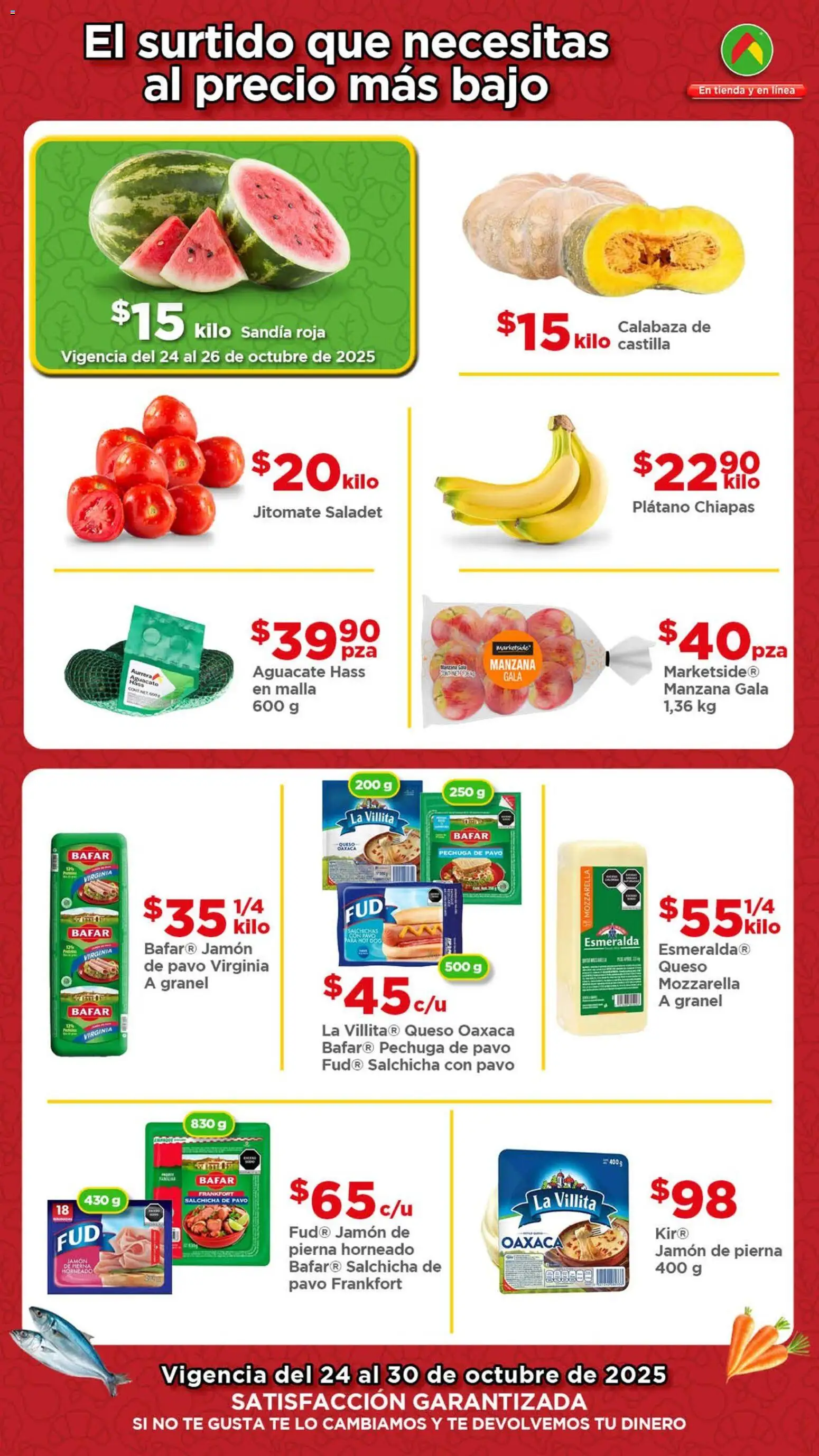 Nuevas ofertas de Bodega Aurrerá válidas en toda la República Mexicana desde el 24.10.2025. ¡Encuentra las mejores ofertas en Bodega Aurrerá - Folleto Precio más Bajo! | Página: 2 | Productos: Sandía, Salchicha, Queso, Aguacate