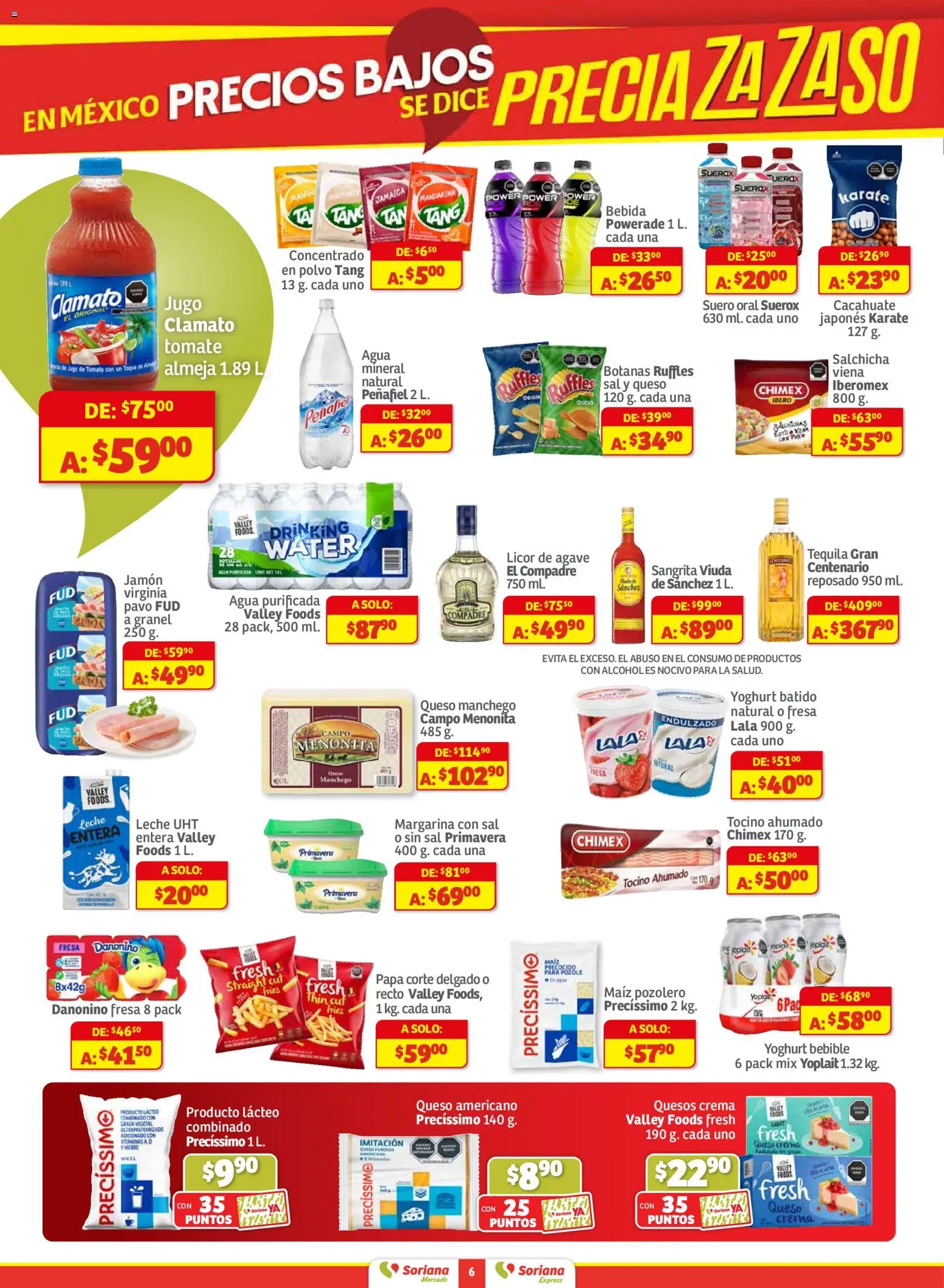 Nuevas ofertas de Soriana válidas en toda la República Mexicana desde el 11.12.2025. ¡Encuentra las mejores ofertas en Soriana - Pesito Valedor Mercado: Ags, Col, Gto, Jal, Mich! | Página: 6 | Productos: Tomate, Jugo, Margarina, Polvo