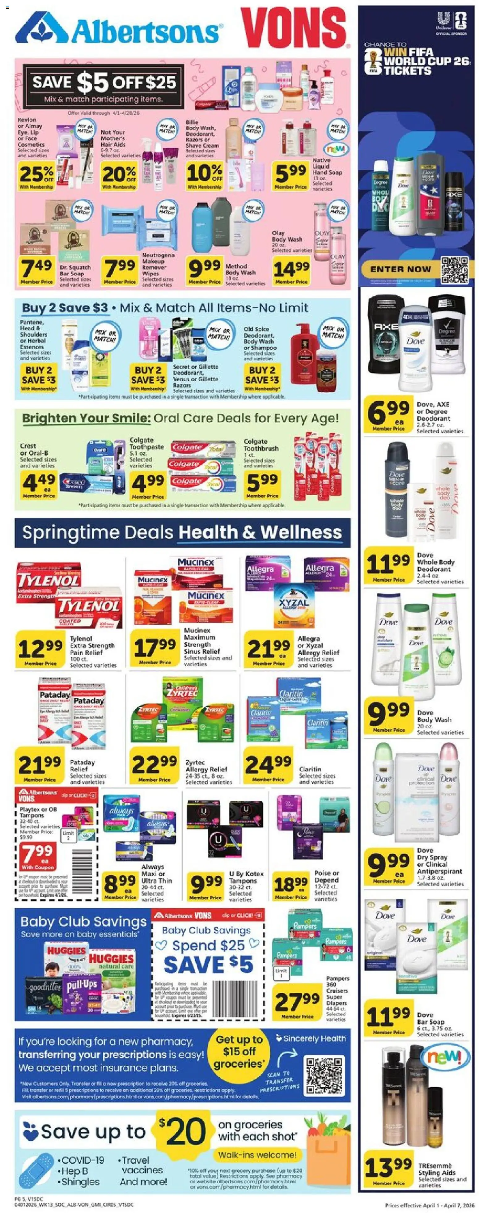 Vons Weekly Ad - valid from 01.04.2026 | Page: 6 | Products: Axe, Soap, Toothpaste, Cream