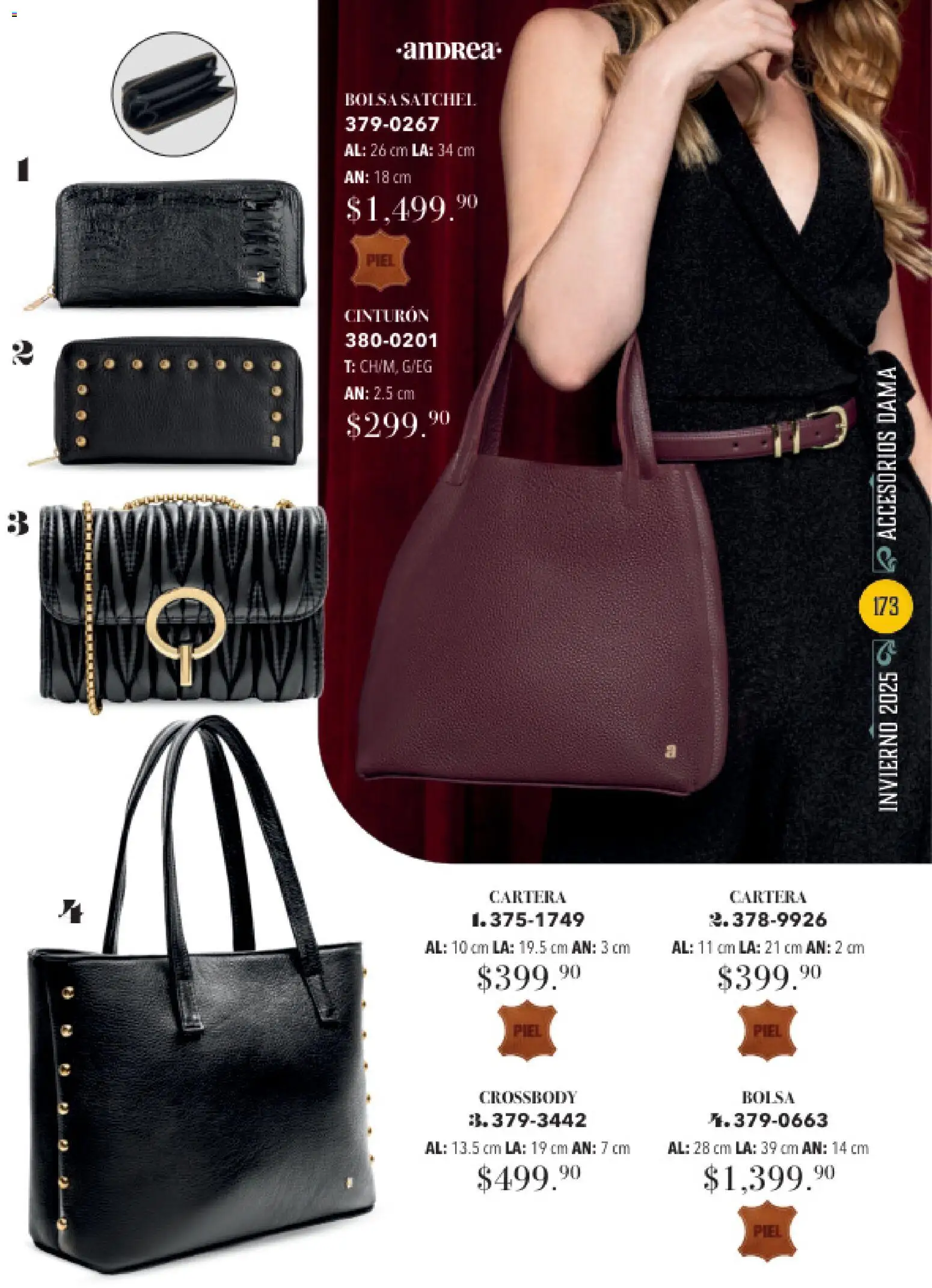 Nuevas ofertas de Andrea válidas en toda la República Mexicana desde el 26.11.2025. ¡Encuentra las mejores ofertas en Andrea catálogo Invierno! | Página: 173 | Productos: Cinturón, Bolsa