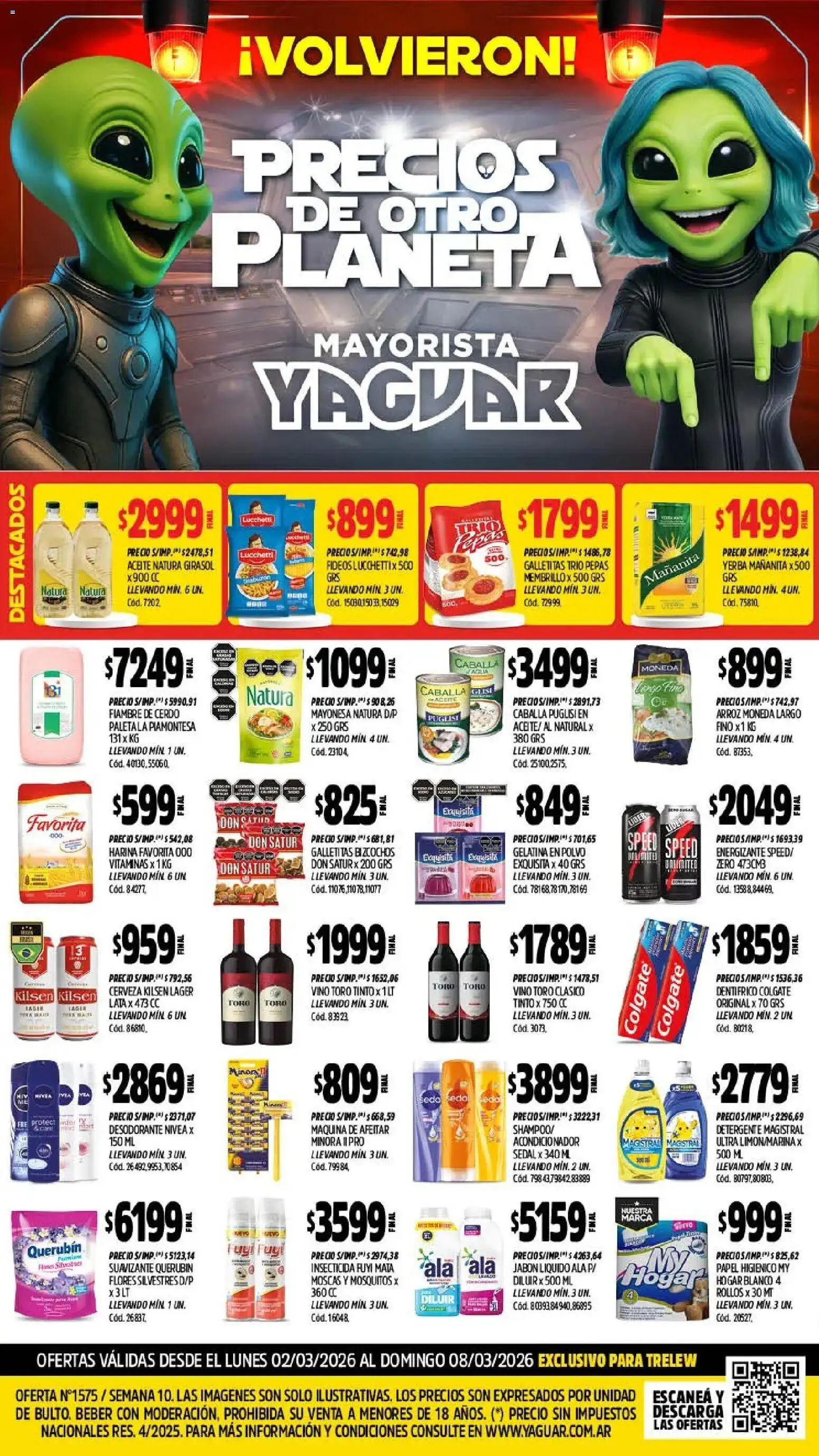 Yaguar - Oferta Semanal Trelew │ válido desde el 02.03.2026 | Página: 1 | Productos: Vitaminas, Galletitas, Gelatina, Cerdo