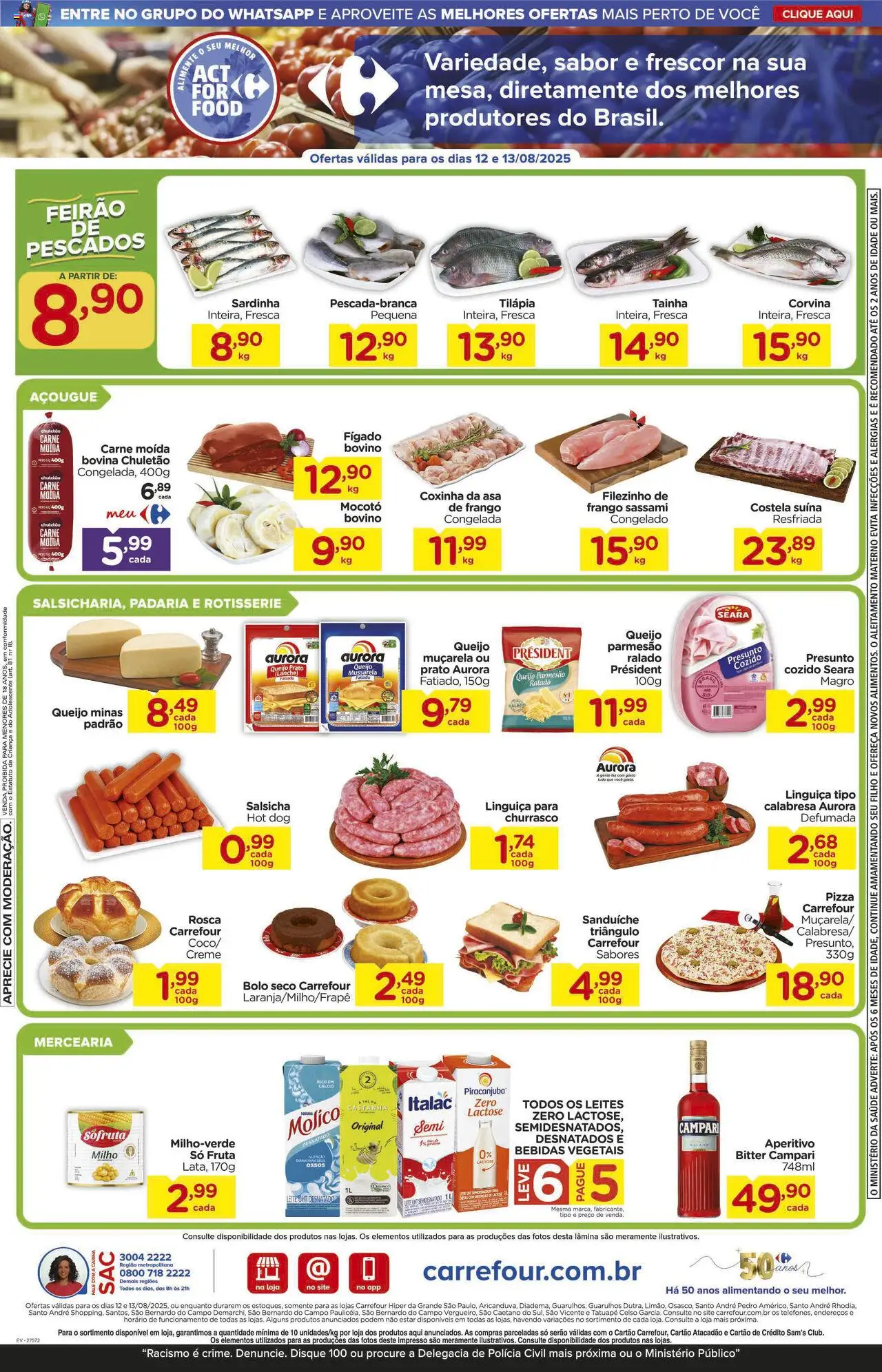 Carrefour Folheto - válido de 12.08.2025 | Página: 2 | Produtos: Presunto, Parmesão, Campari, Mussarela