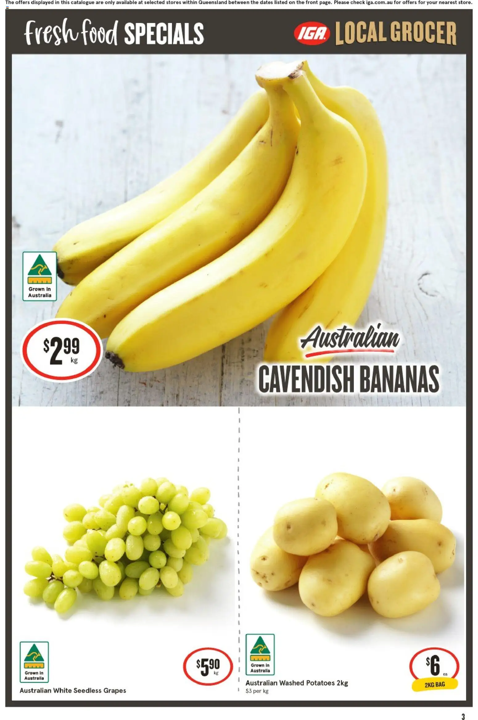 IGA catalogue - valid from 28.01.2026 | Page: 3 | Products: Bananas, Potatoes, Grapes, Bag