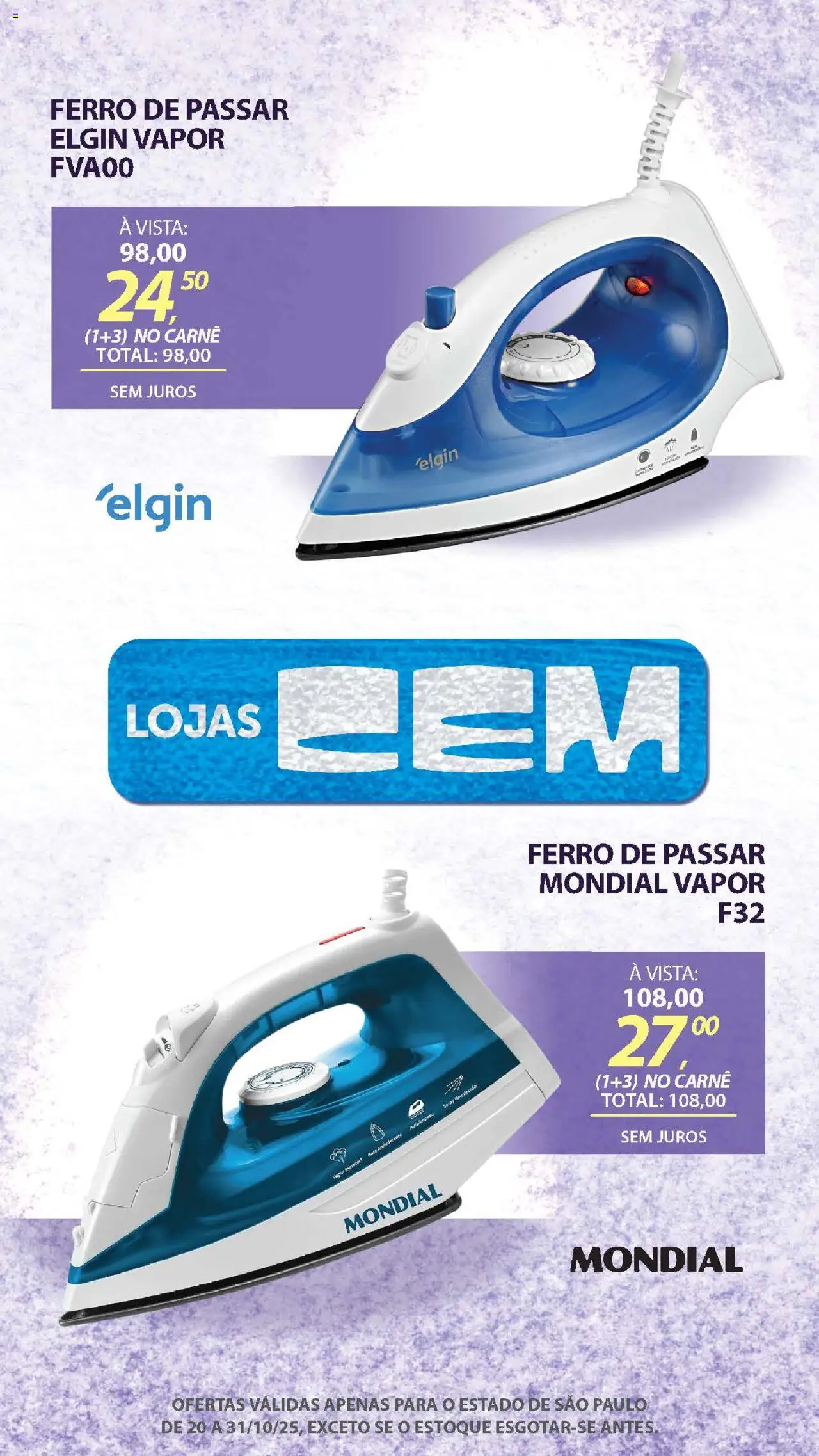Lojas Cem Folheto - válido de 20.10.2025 | Página: 124 | Produtos: Ferro, Ferro de passar, Carne