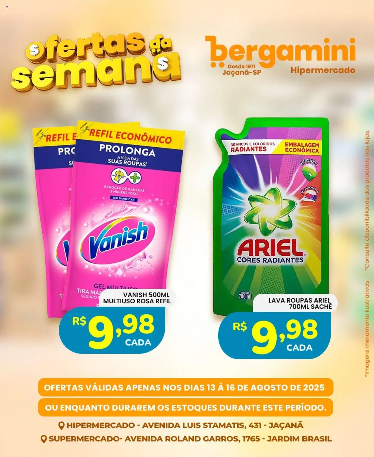 Supermercado Bergamini Folheto - válido de 13.08.2025 | Página: 11 | Produtos: Ariel, Roupas, Vanish