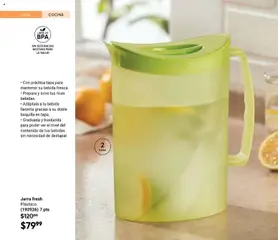 Vista previa de Jarra fresh, Plástico. Con práctica tapa para mantener su bebida fresca. Prepara y sirve tus ricas bebidas. Adáptala a tu bebida favorita gracias a su doble boquilla en tapa. Graduada y traslúcida para poder ver el nivel del contenido de tus bebidas sin necesidad de destapar., nuevo folleto de la tienda, válido en México a partir del 13.03.2026 | Página: 144